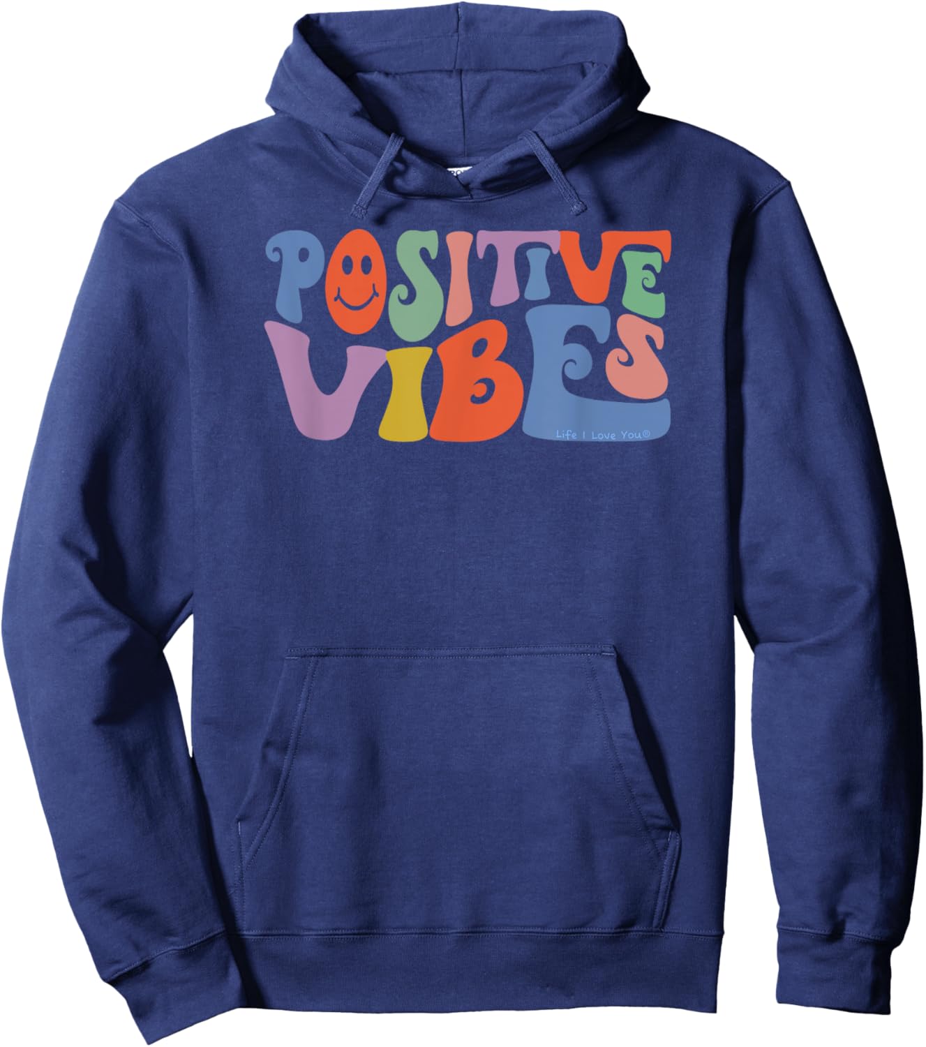 Fun Retro Hippie Inspirational Happy Positive Vibes Hoodie - Hoodie | Navy