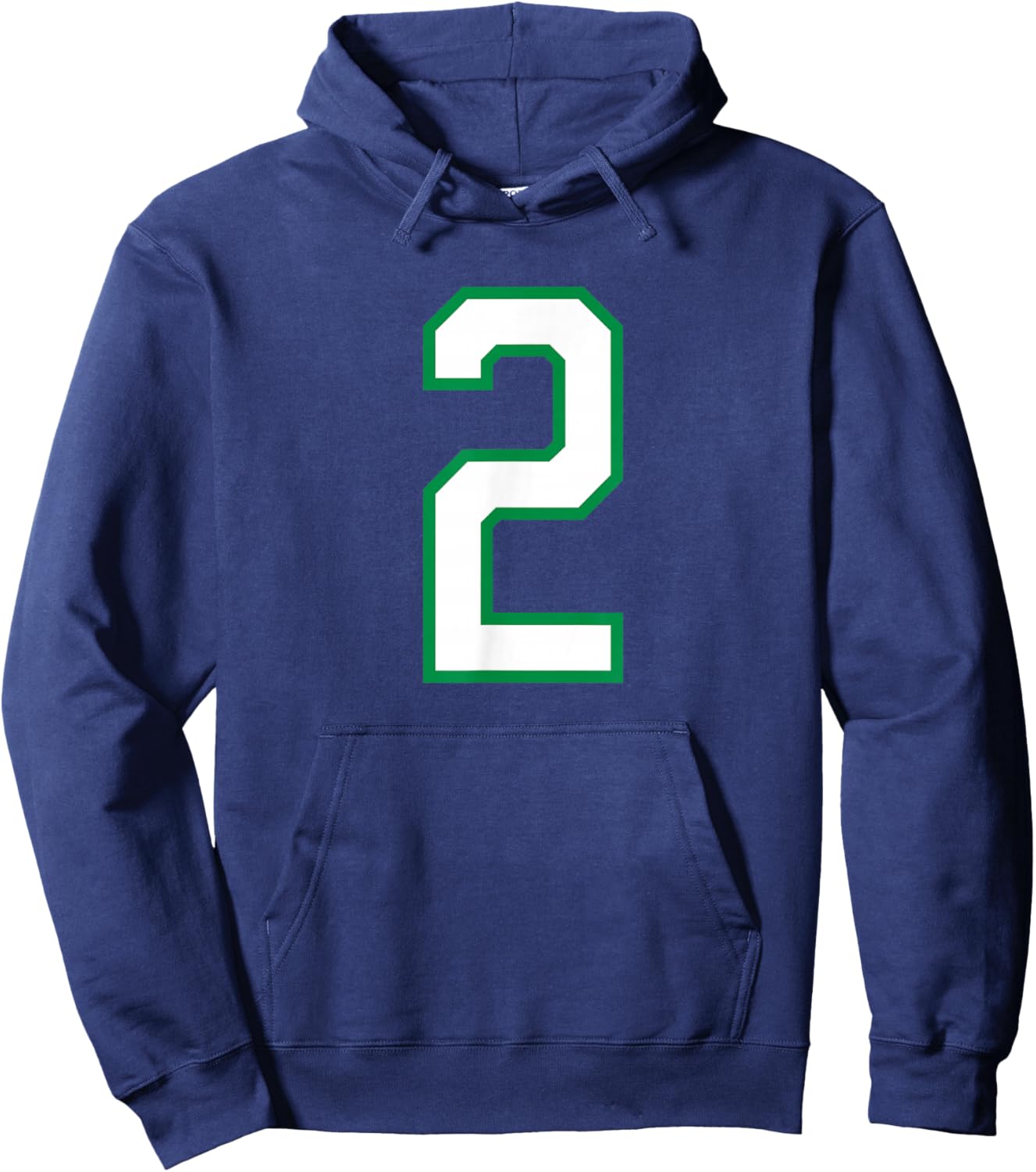 Number #2 White Green Sports Team Hoodie - Hoodie | Navy