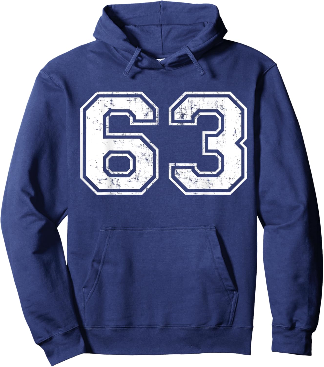 Number 63 Distressed Vintage Sixty Three Sport Team Practice Hoodie - Hoodie | Navy