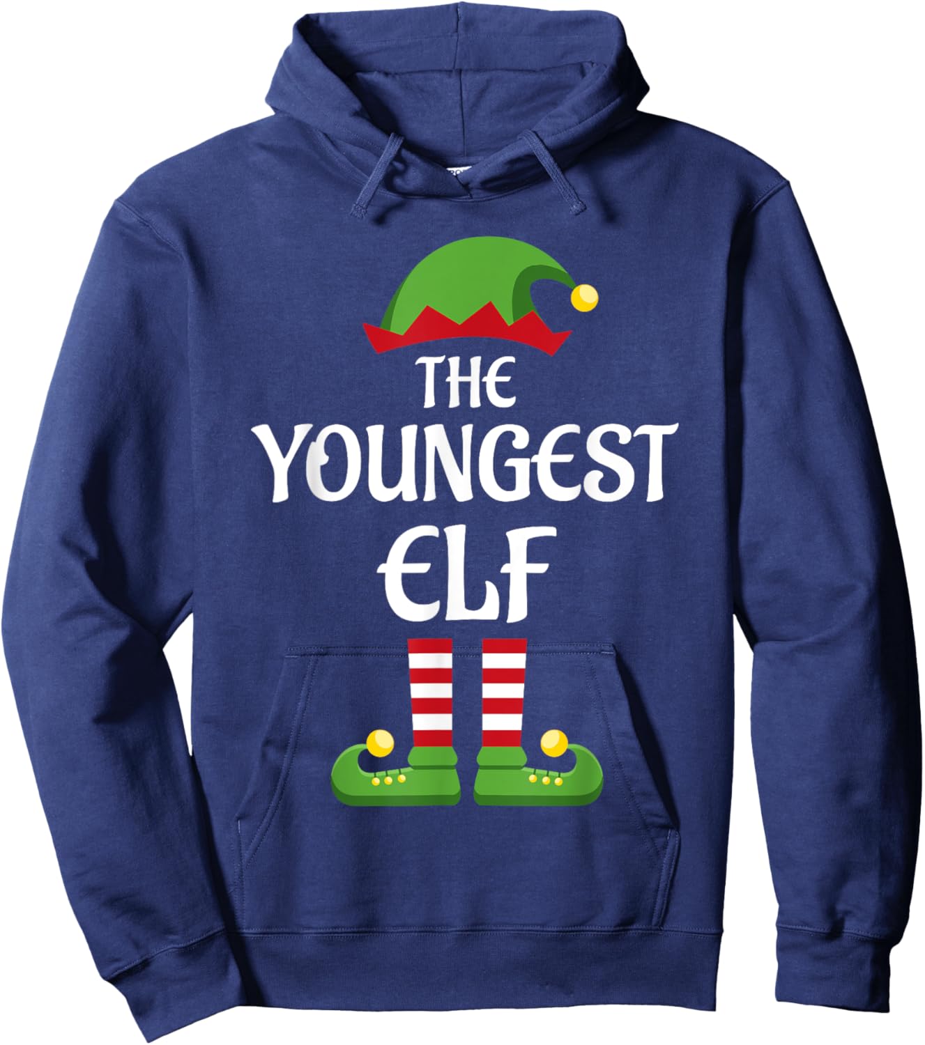 Youngest Elf Family Matching Group Christmas Hoodie - Hoodie | Navy