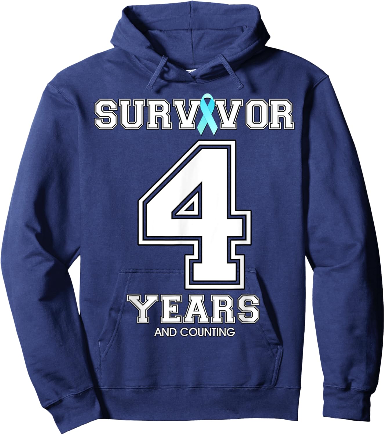 4 Years Ovarian Cancer Survivor Teal Ribbon Gift Hoodie - Hoodie | Navy