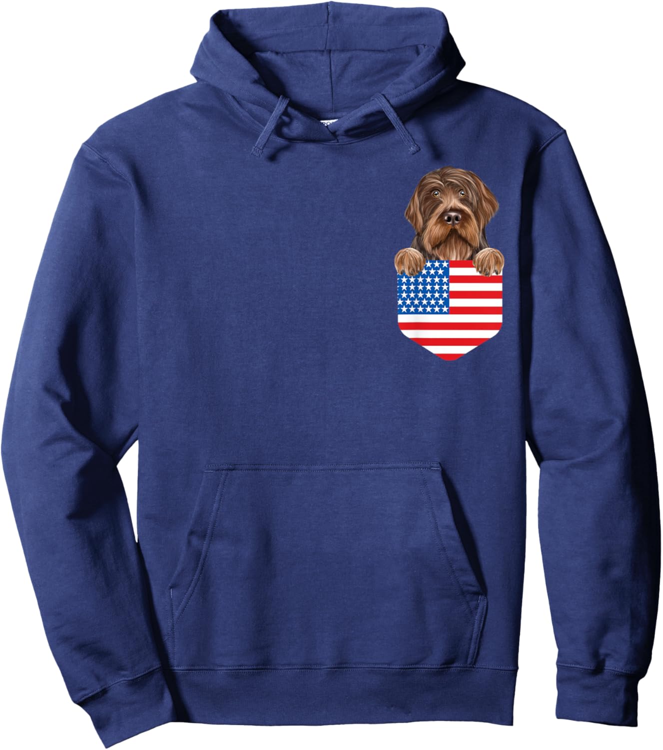 America Flag Wirehaired Pointing Griffon Dog In Pocket Hoodie - Hoodie | Navy