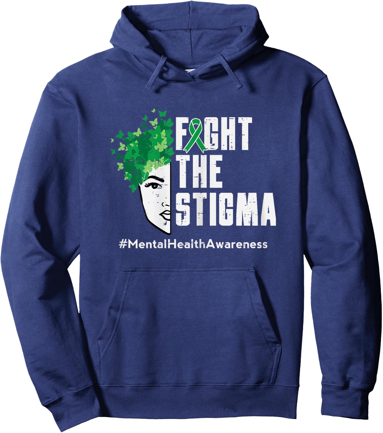 Fight Stigma Mental Health Awareness Butterfly Women Girls Hoodie - Hoodie | Navy