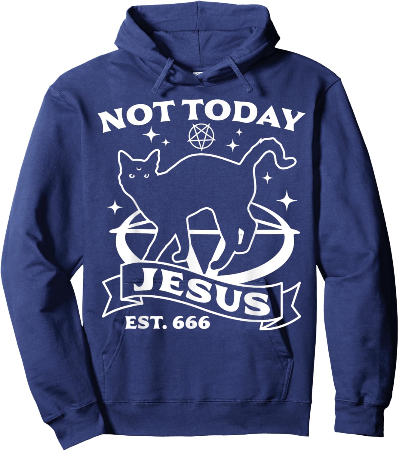Not Today Jesus - Black Cat Satanic Devil Halloween Goth Hoodie - Hoodie | Navy
