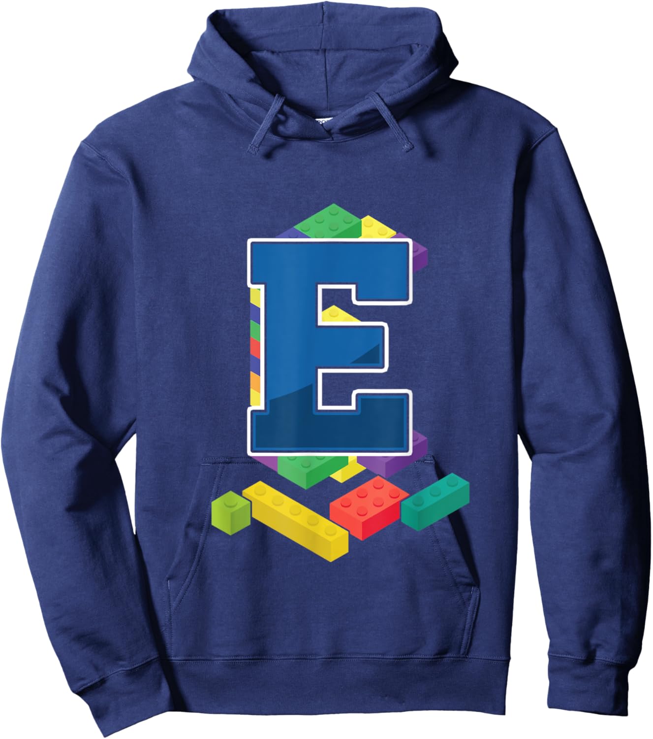 Letter E Master Builder Alphabet Last Name Building Blocks Hoodie - Hoodie | Navy