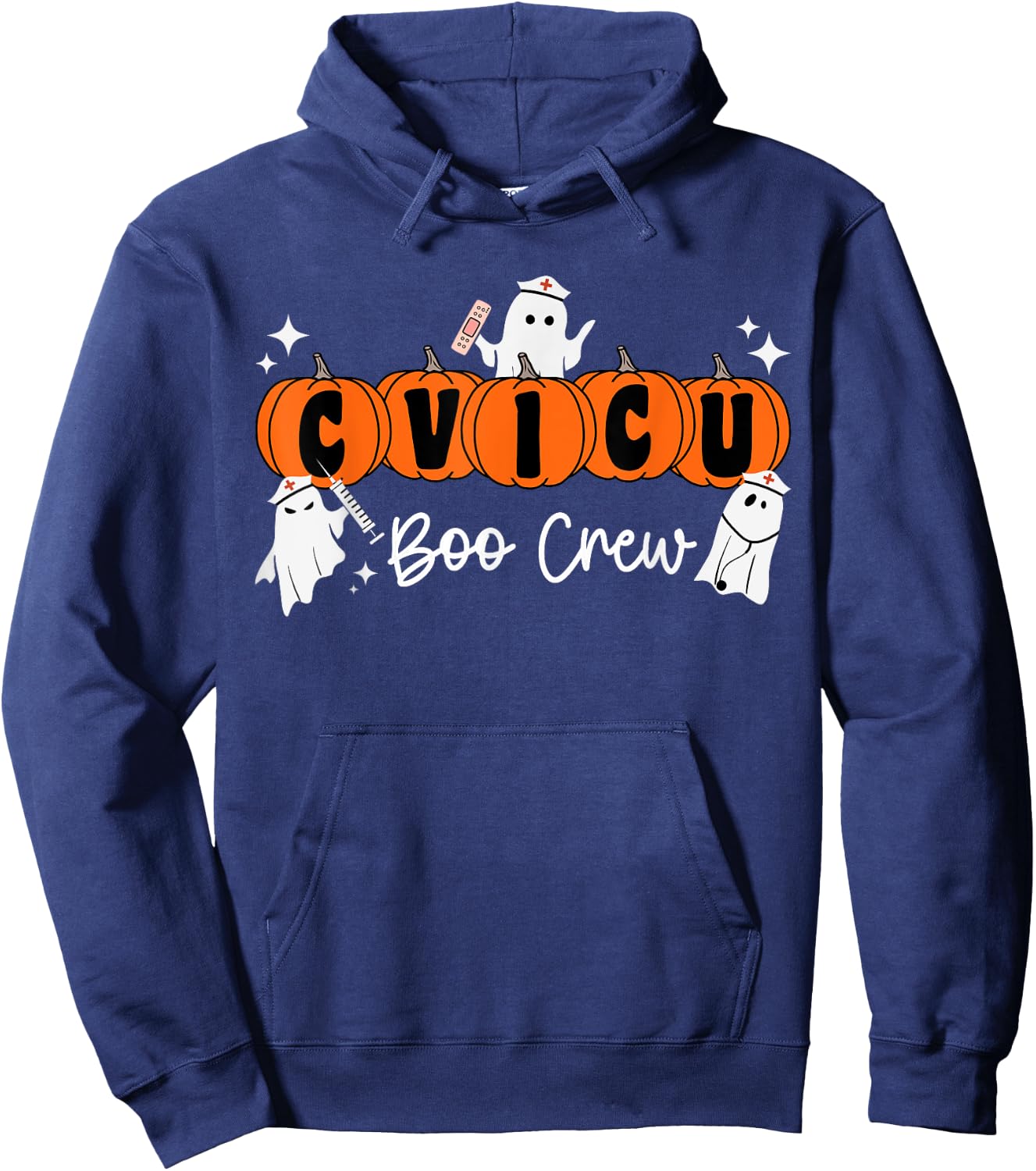 CVICU Boo Crew Ghost Pumpkin Costume CVICU Nurse Halloween Hoodie - Hoodie | Navy