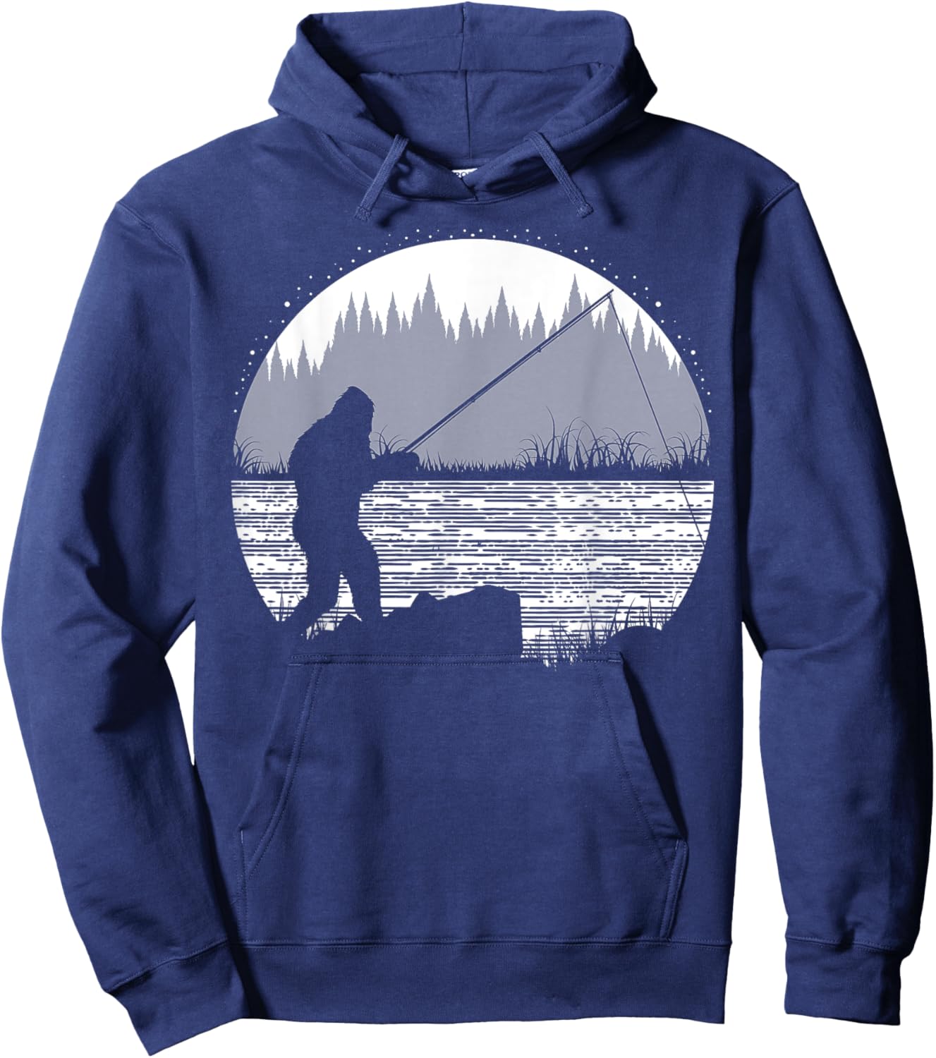 Funny Bigfoot Fishing Cool Sasquatch Fly Fishing Fisherman Hoodie - Hoodie | Navy