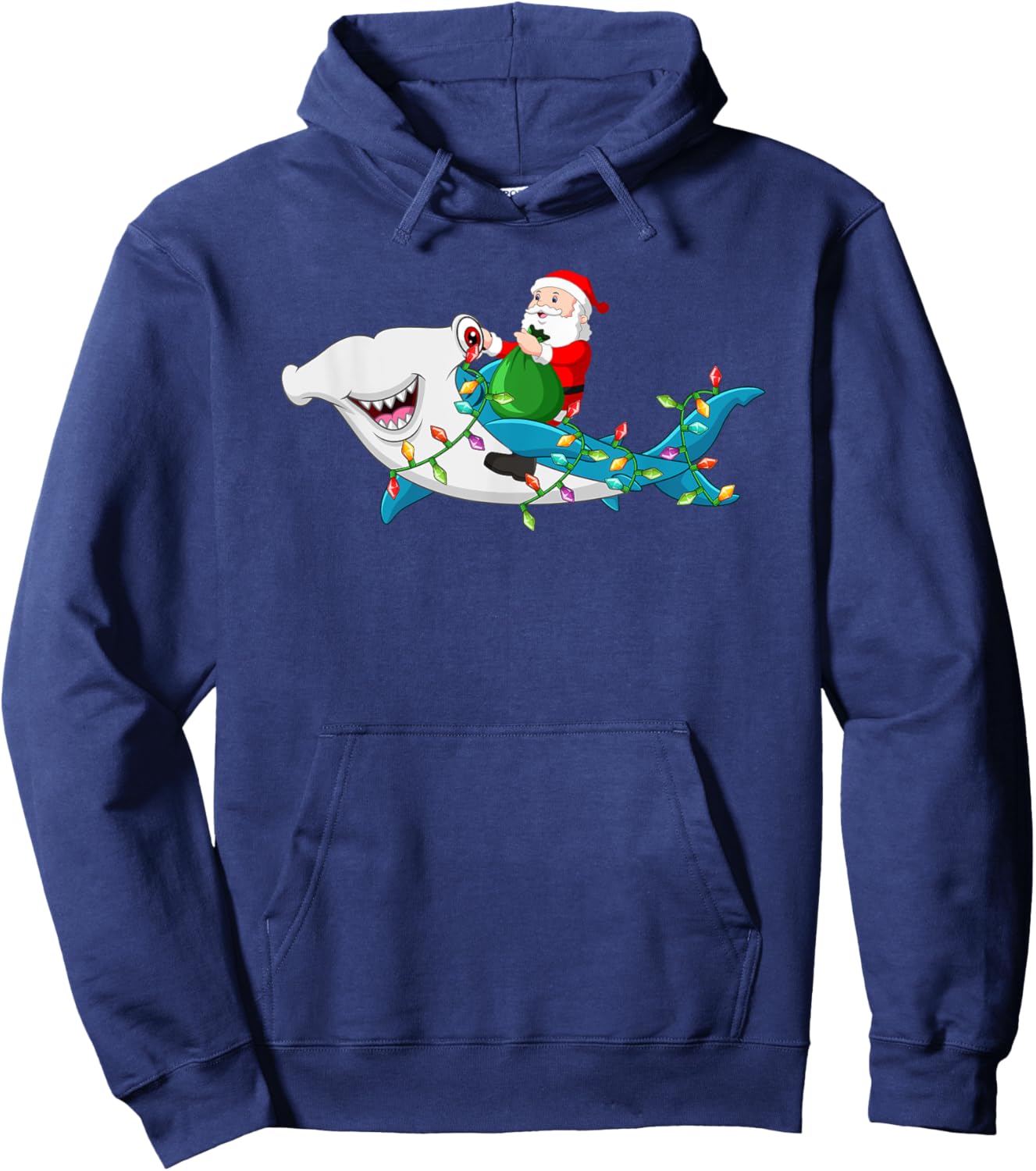 Santa Riding Hammerhead Shark Christmas Light Kids Boys Men Hoodie - Hoodie | Navy