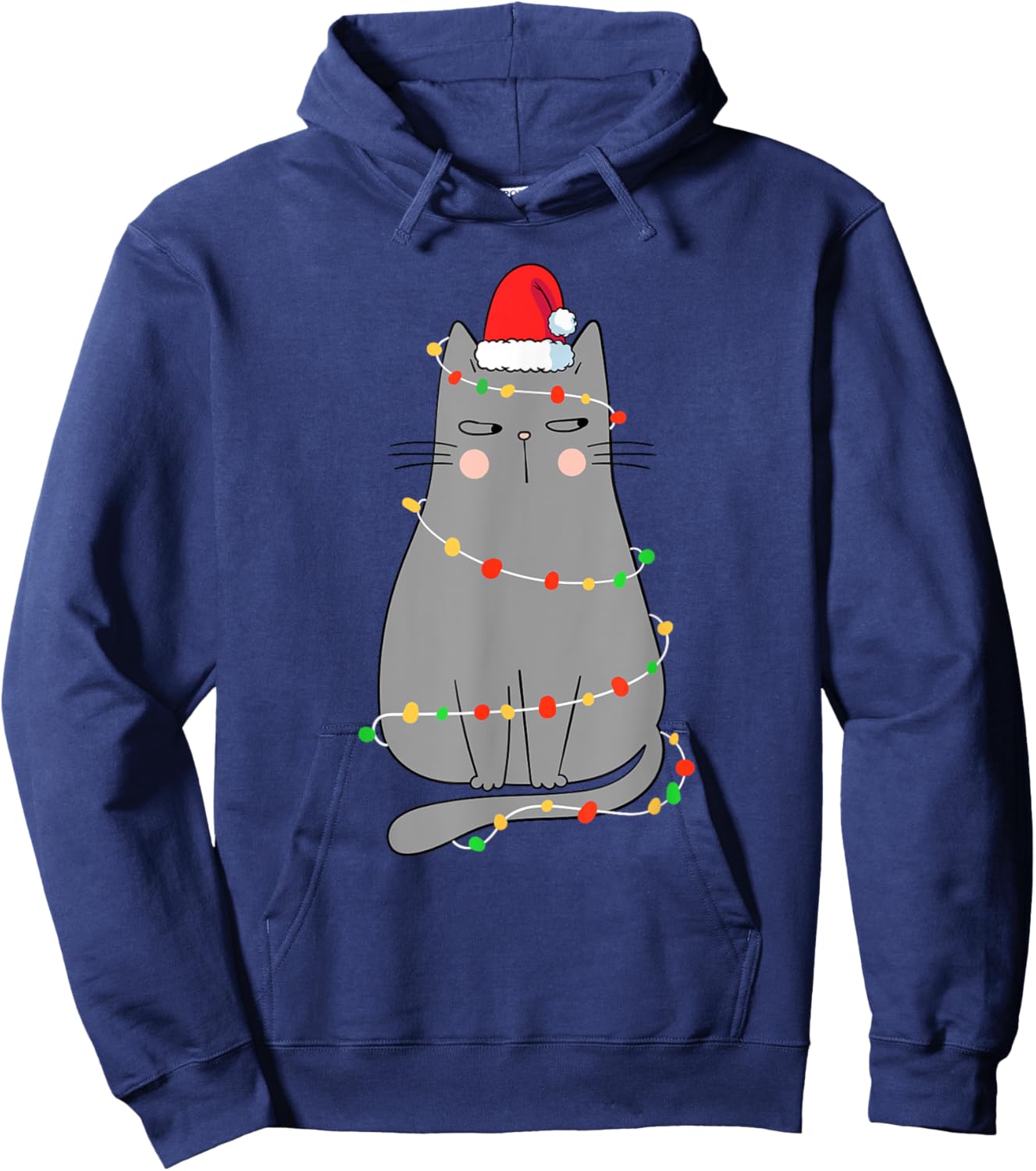 Funny Cat Christmas Shirt Women Christmas Cat Santa Hat Kids Hoodie - Hoodie | Navy