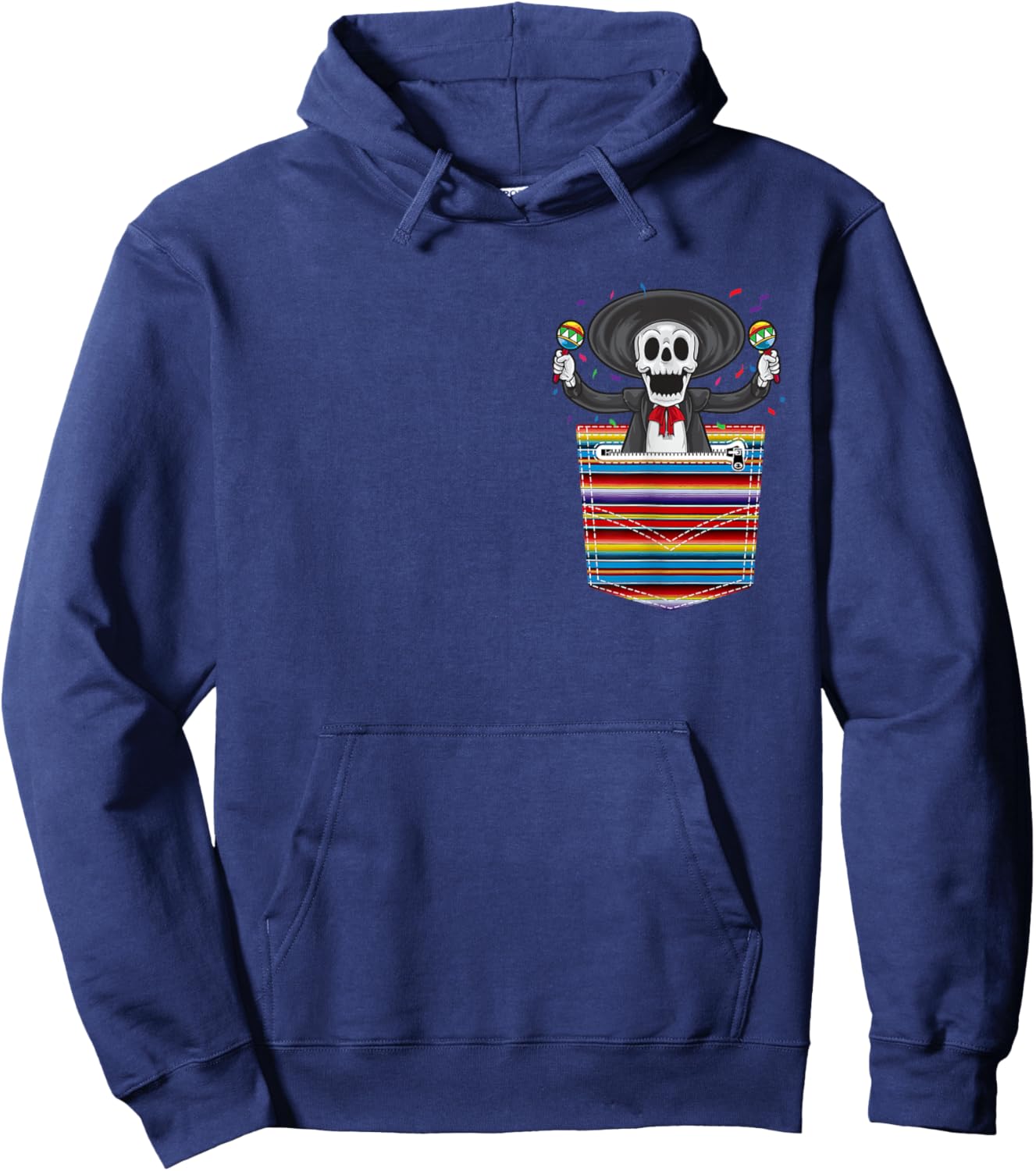 Cinco De Mayo 2021 Calaca Blanket Pocket Serape Mexican Hoodie - Hoodie | Navy