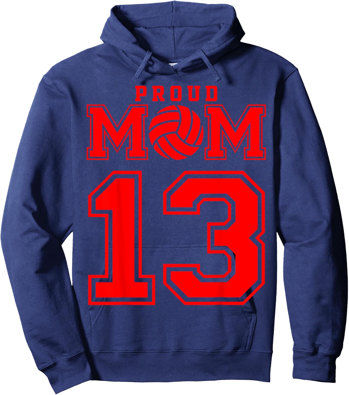 Proud Volleyball Mom Number 13 R Hoodie - Hoodie | Navy