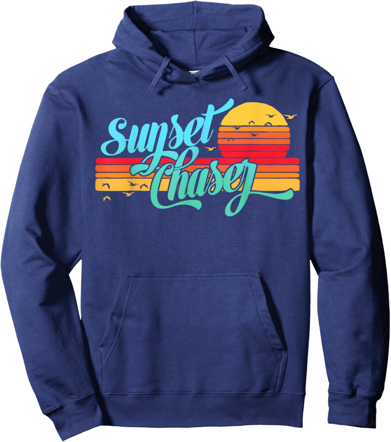 Sunset Chaser Vintage 80s Beach and Vacation Travel Life 80s Hoodie - Hoodie | Navy