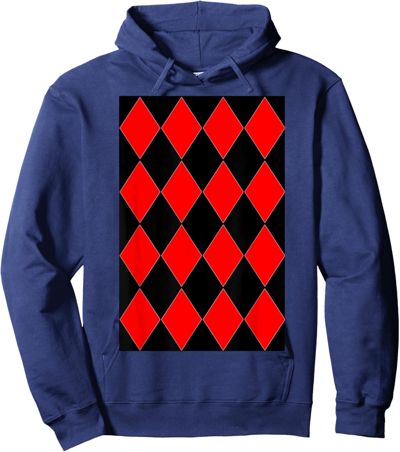 Geometric Large Harlequin Pattern Red and Black Hoodie - Hoodie | Navy