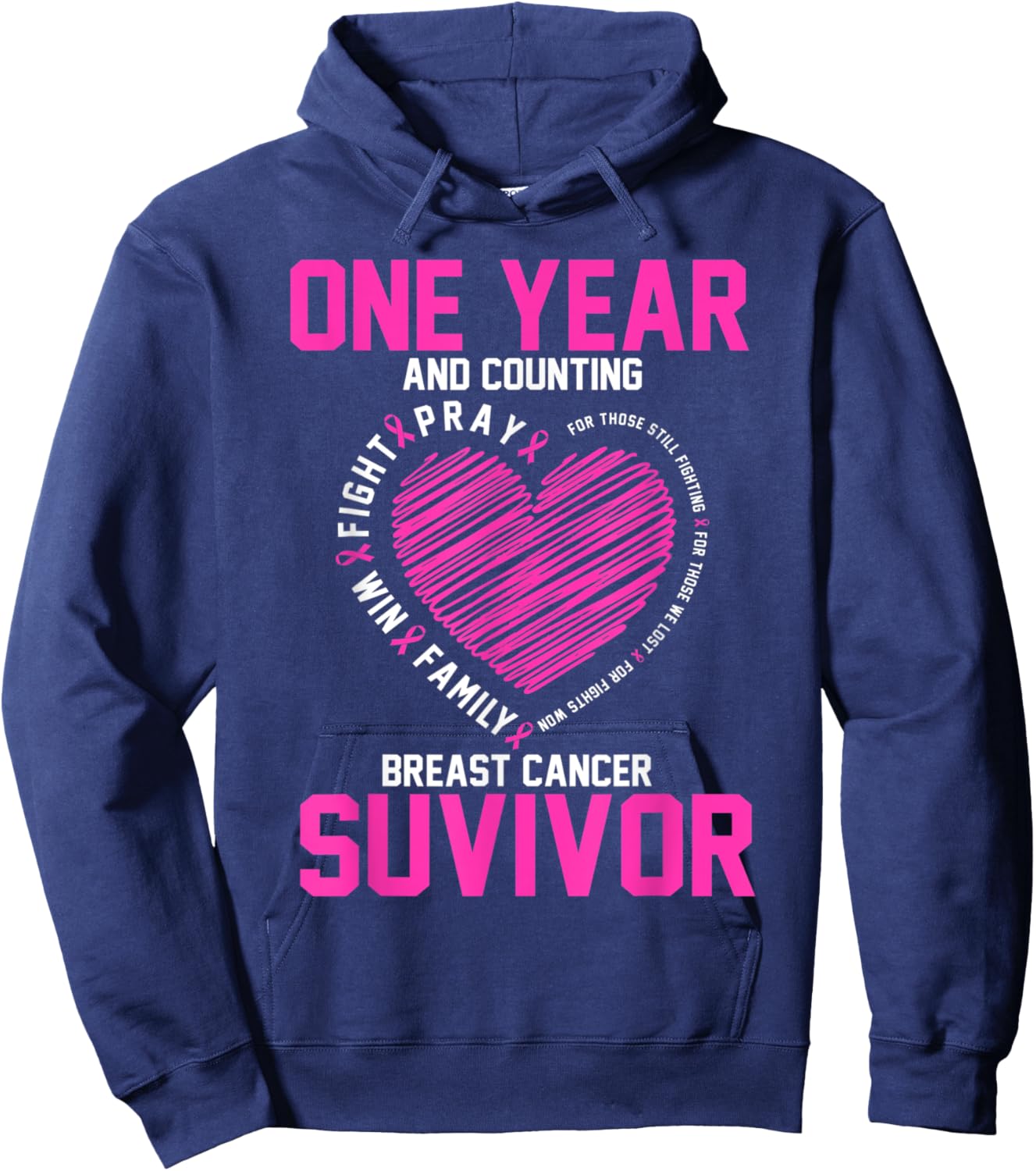 1 Year cancer free pink breast cancer awareness Hoodie - Hoodie | Navy