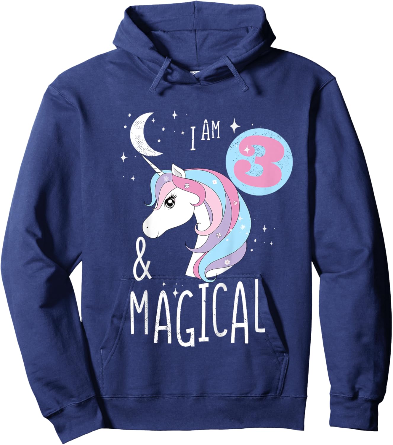 I AM 3 And Magical Unicorn 3rd Birthday 3 Years Girl Hoodie - Hoodie | Navy