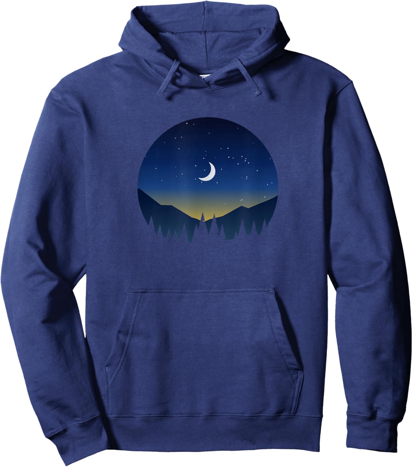 Moonlight Sunset Mountain and Forest Scene Silhouette Hoodie - Hoodie | Navy