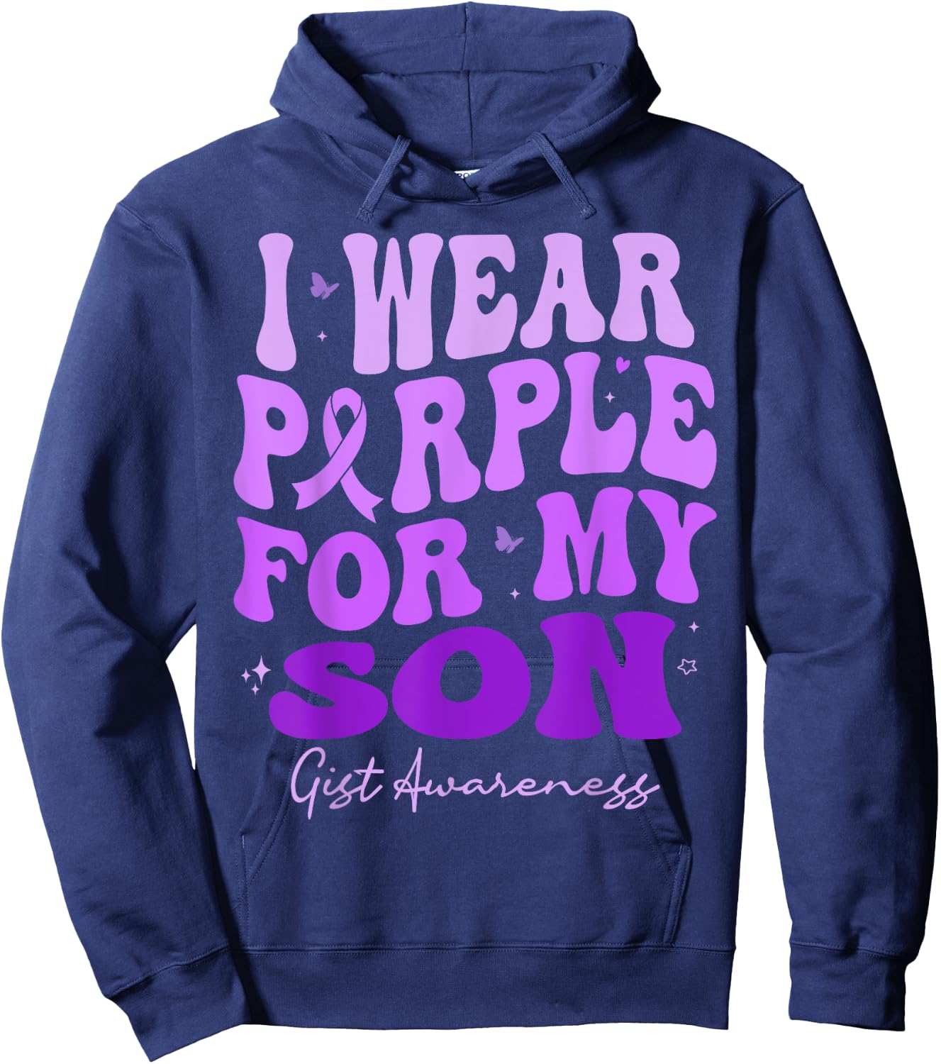 I Wear Purple For My Son GIST Awareness Retro Groovy Hoodie - Hoodie | Navy