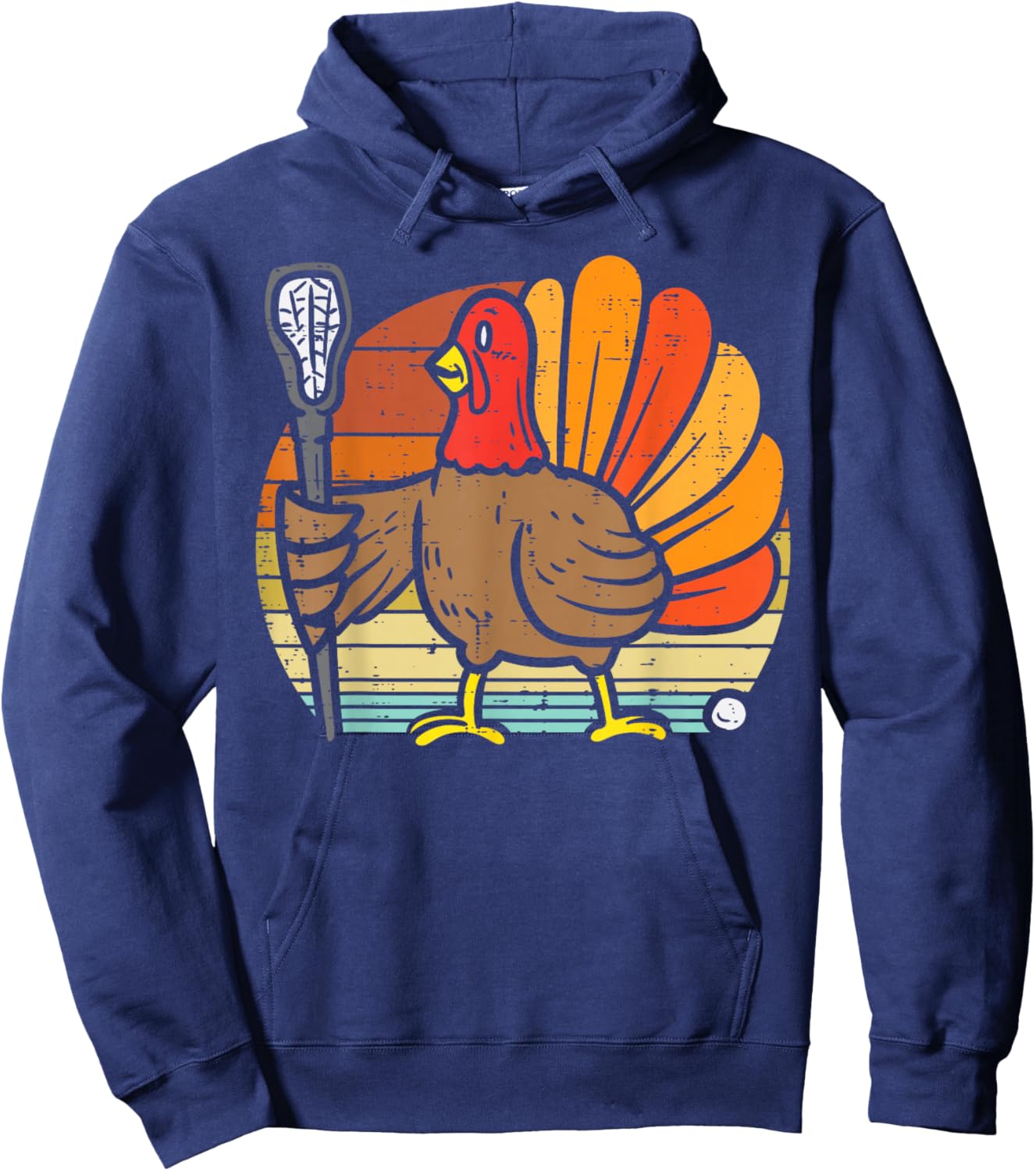 Turkey Lacrosse Retro Thanksgiving Sports Lax Men Women Kids Hoodie - Hoodie | Navy
