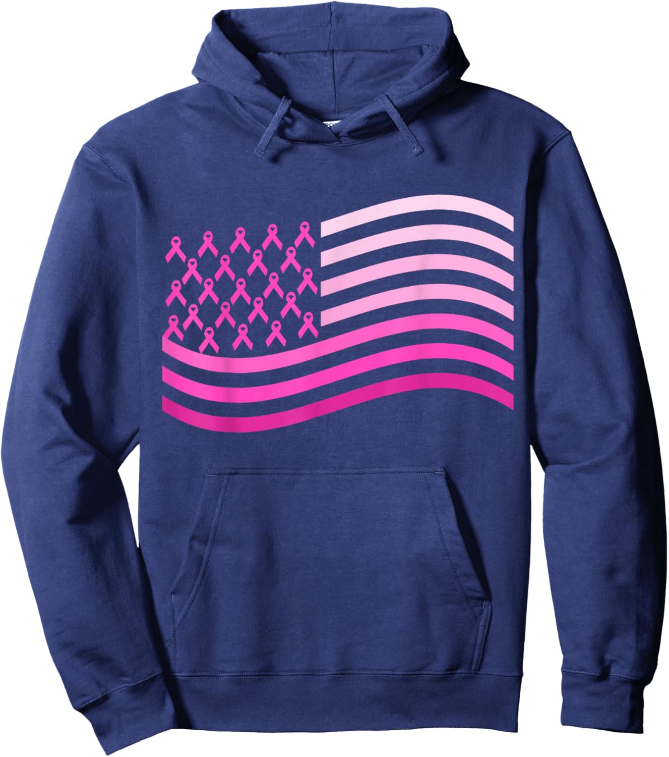 Pink Ribbon USA America Flag | Breast Cancer Hoodie - Hoodie | Navy