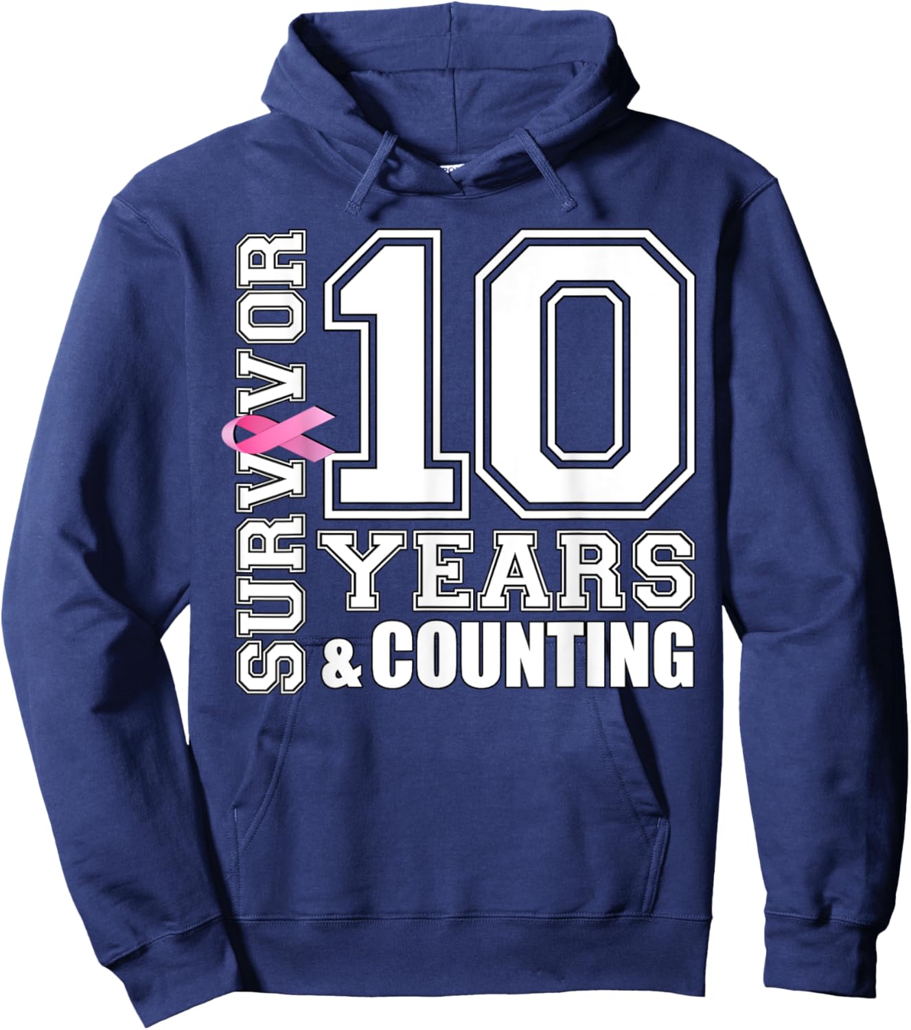 10 Years Breast Cancer Survivor Pink Ribbon Gifts Hoodie - Hoodie | Navy