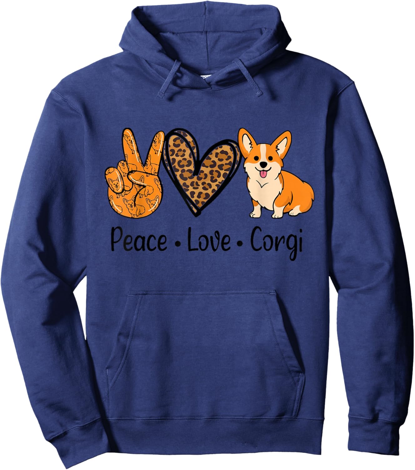 Peace Love Corgi Funny Dog Mom Mother's Day Corgi Lover Hoodie - Hoodie | Navy