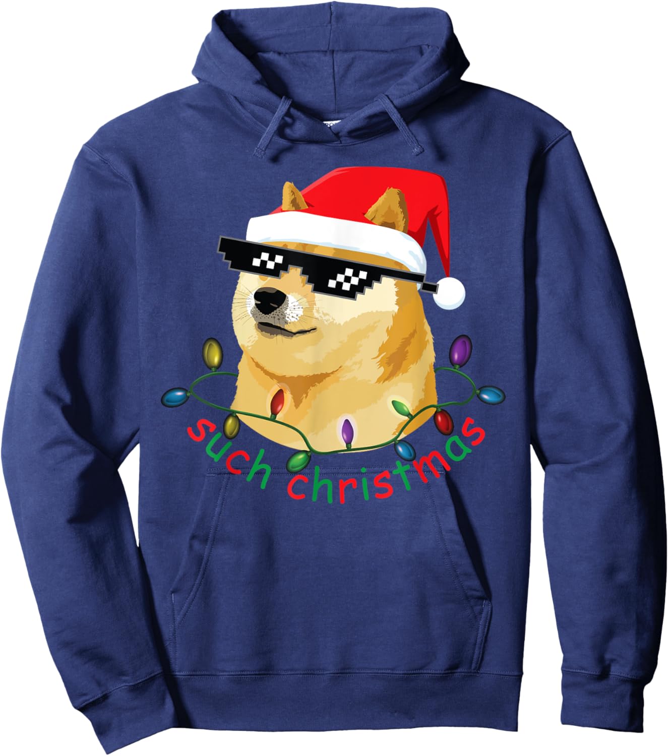 Funny Shiba Inu Doge Such Christmas Meme Dogecoin Santa Hat Hoodie - Hoodie | Navy