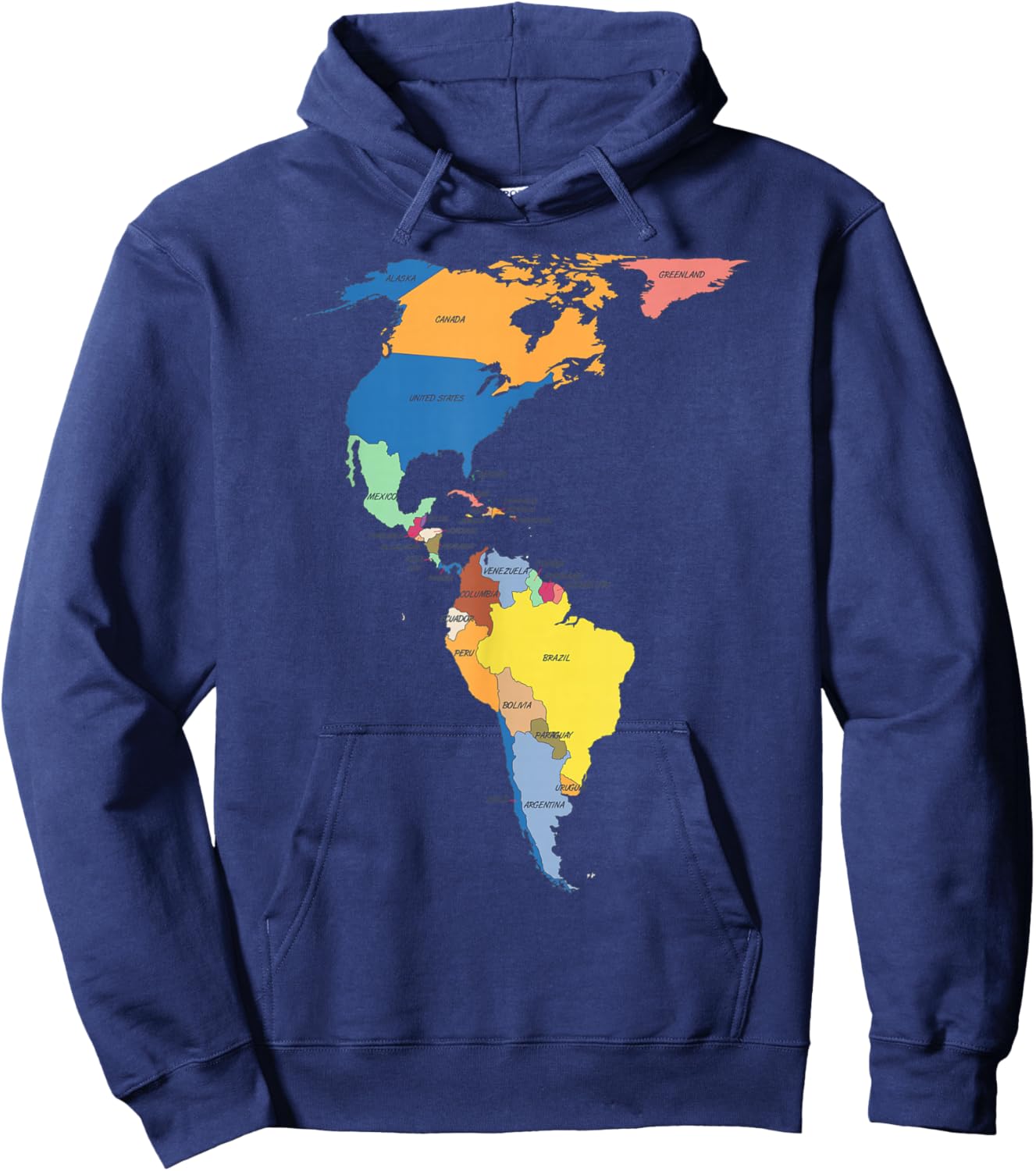 colored Map of North and South America with country names Hoodie - Hoodie | Navy