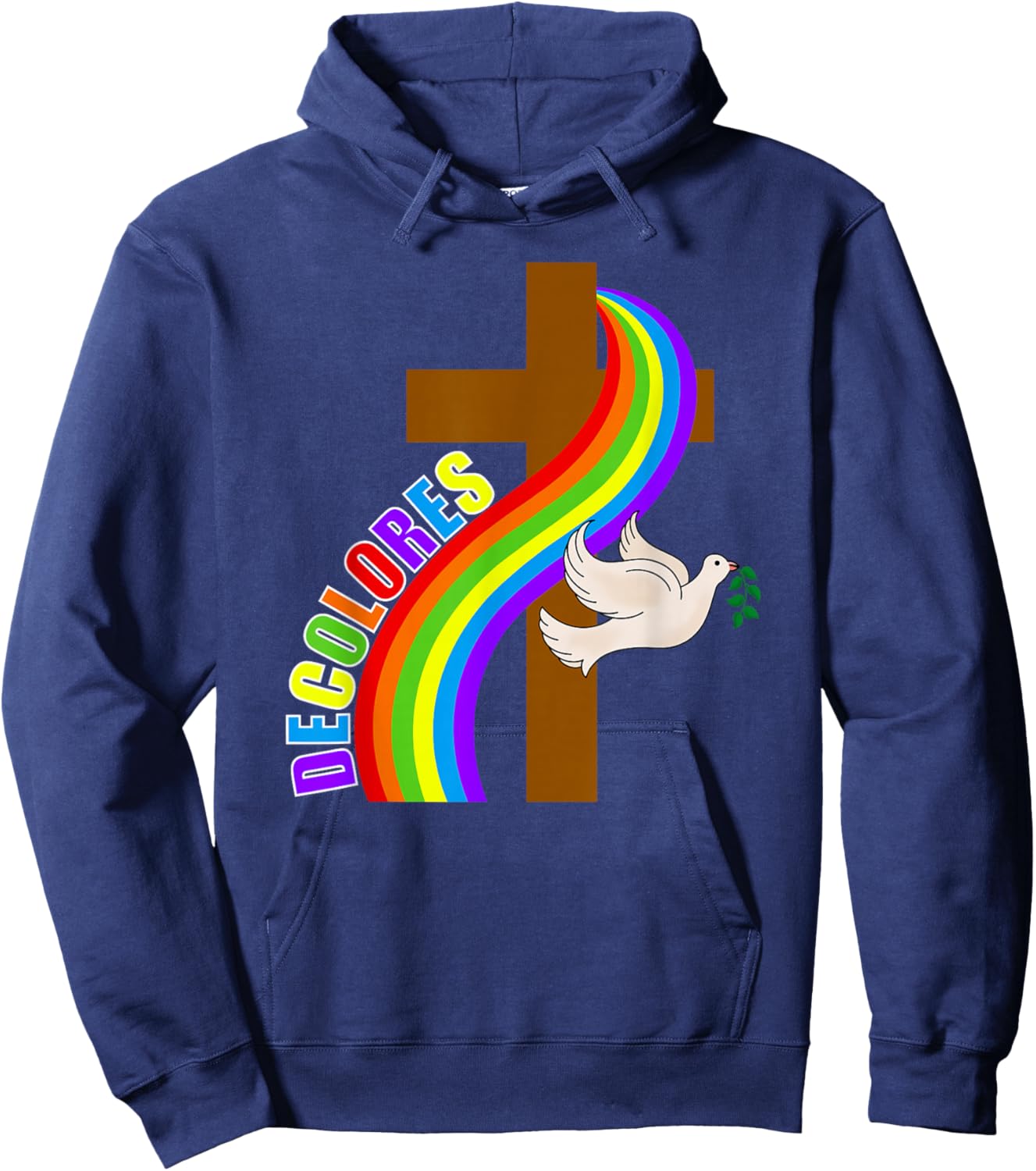 Decolores Cursillo Rainbow Cross with Peace Dove (Dark) Hoodie - Hoodie | Navy