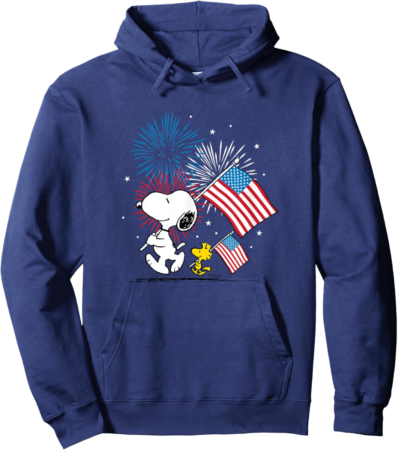 Peanuts - Snoopy & Woodstock American Flags & Fireworks Hoodie - Hoodie | Navy