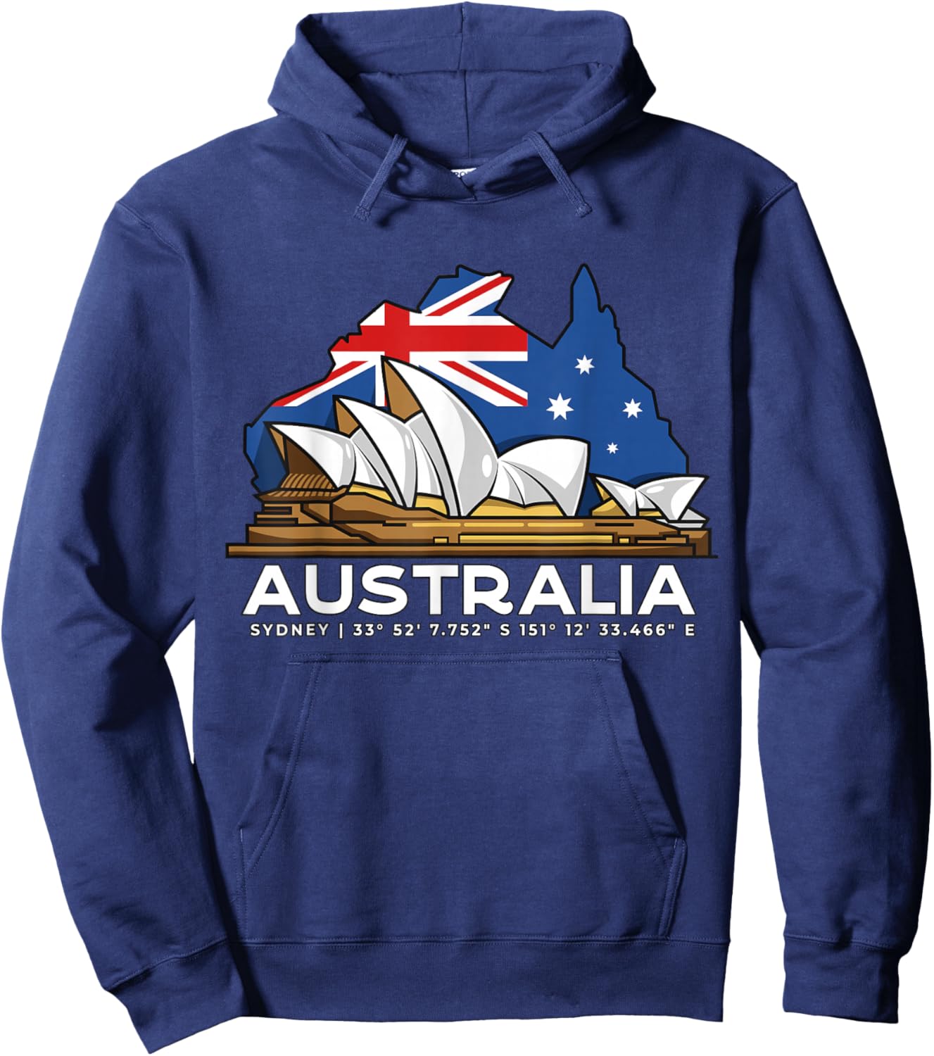 Pride Australian Flag Souvenir Gifts & Clothing Men's Black Small Australia Sydney GPS Coordinates Opera House Hoodie - Hoodie | Navy