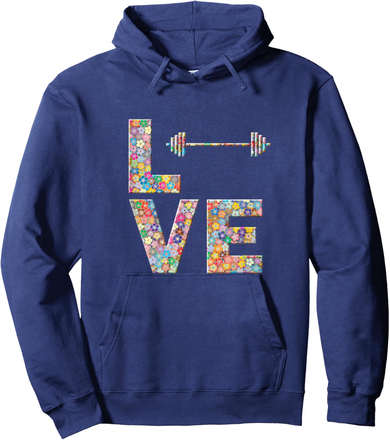 Barbell Gym Workout Love Flowers Hoodie - Hoodie | Navy