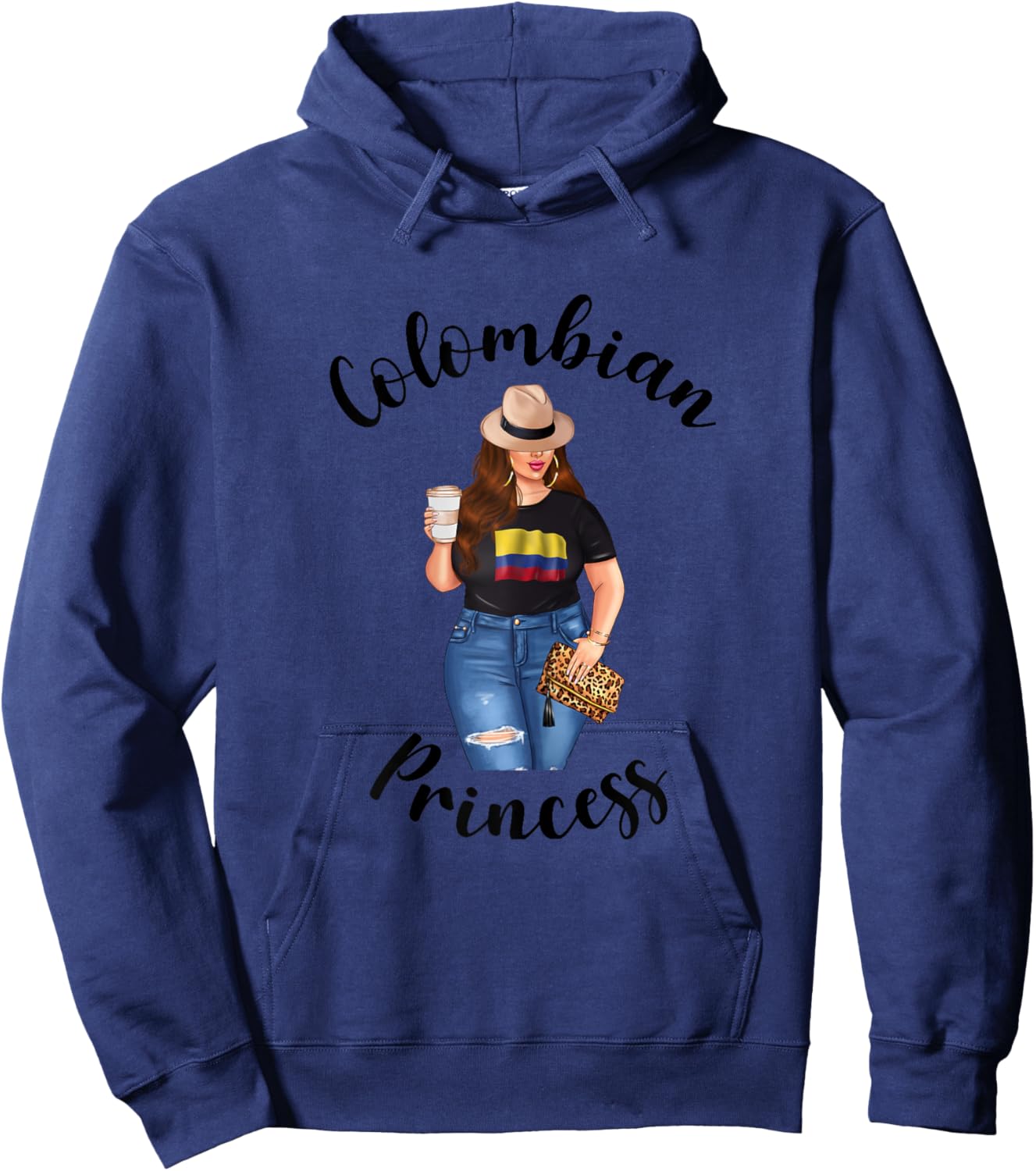Colombian Princess Woman Colombiana Flag of Colombia Coffee Hoodie - Hoodie | Navy