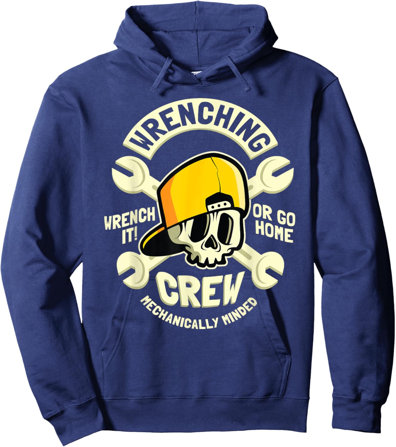Fun Mechanic - Wrenching Crew with Skull & Cross-Wrenches Hoodie - Hoodie | Navy