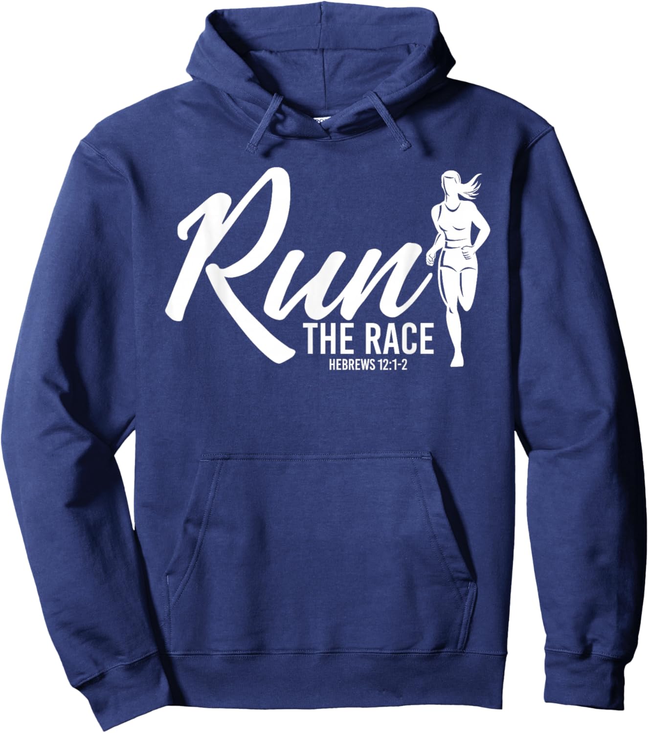 Hebrews 12:1-2 Run the Race-Female Runner Graphic Hoodie - Hoodie | Navy