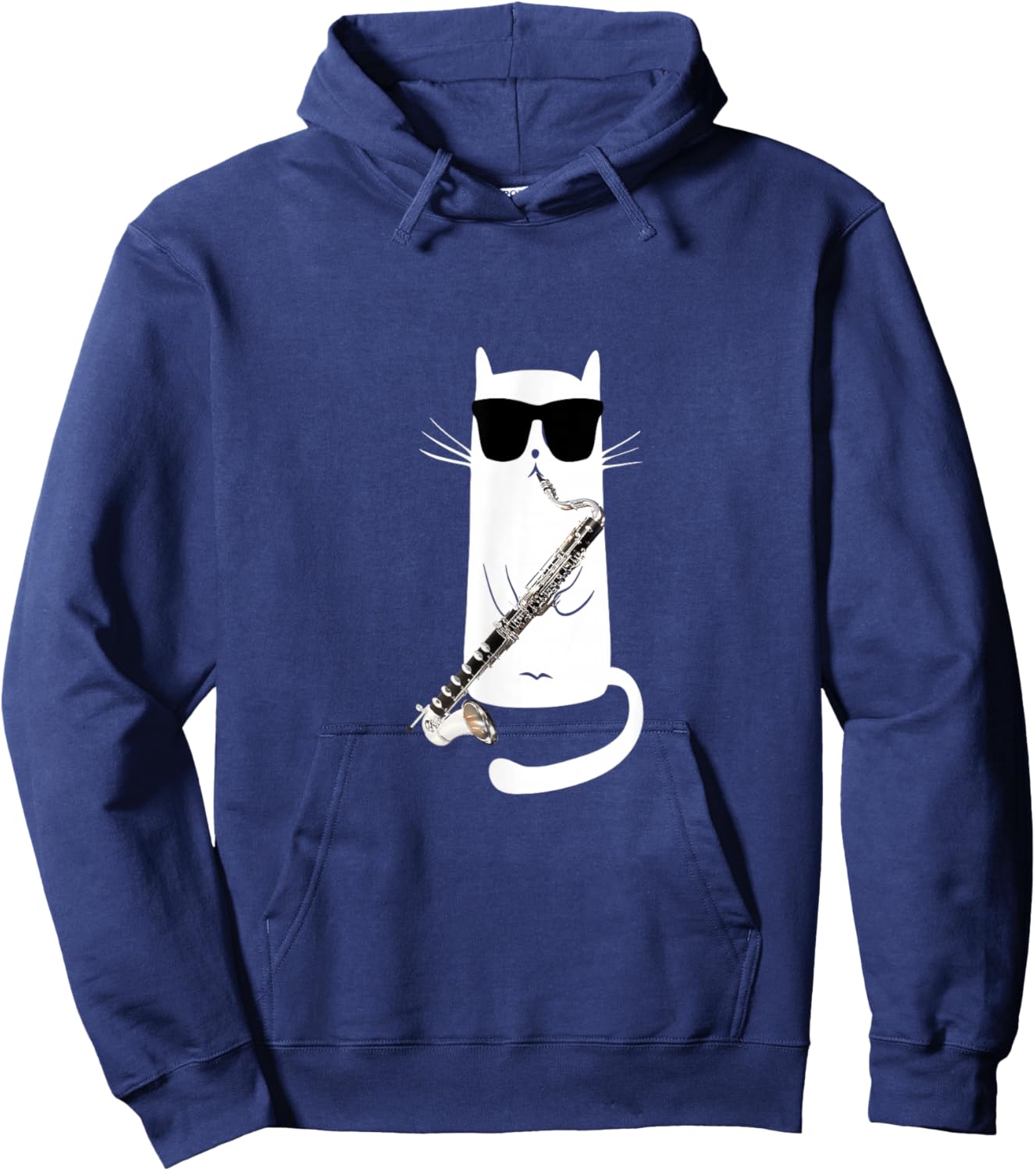 Funny Cat Wearing Sunglasses Playing Bass Clarinet Hoodie - Hoodie | Navy