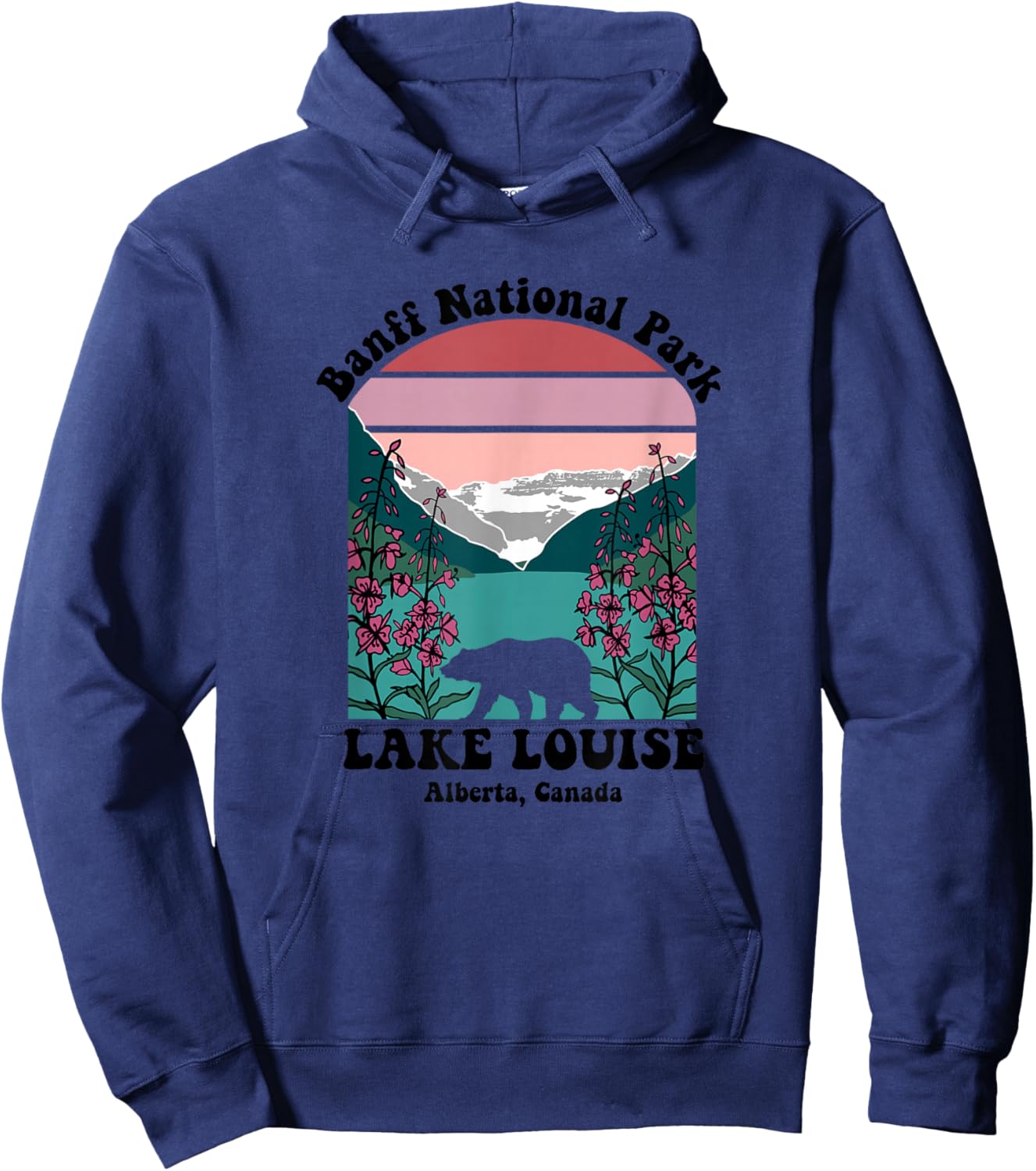 Banff National Park Lake Louise Retro Floral Mountain Hoodie - Hoodie | Navy