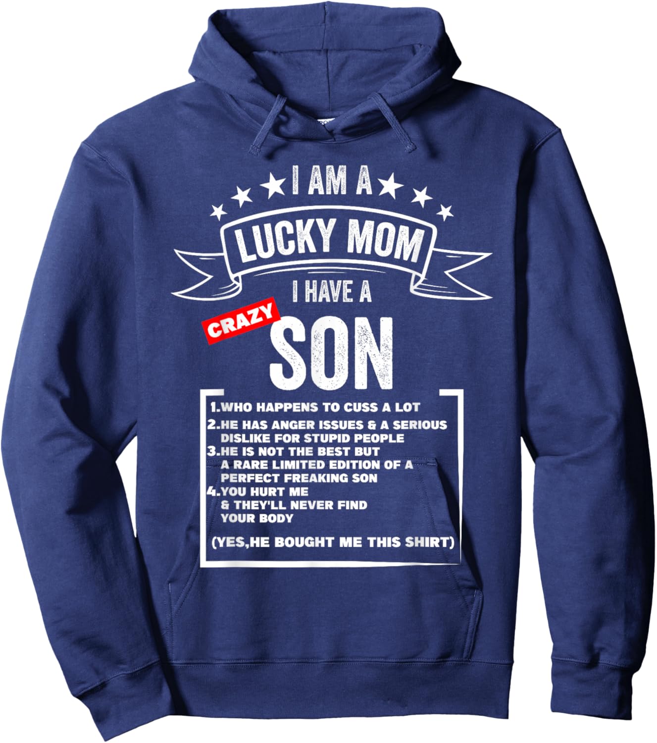 Mother's Day I am a lucky mom i have a crazy son Mom Son Hoodie - Hoodie | Navy
