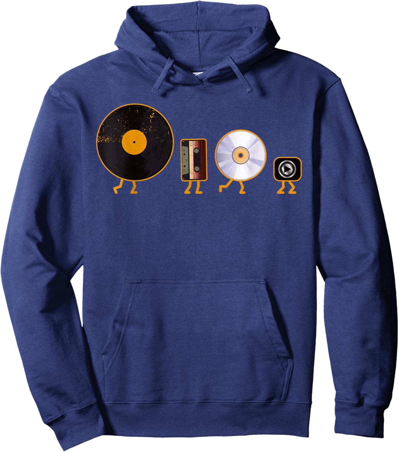 Never Forget Vinyl Record, Cassette, Cd and Mp3 Audio Player Hoodie - Hoodie | Navy