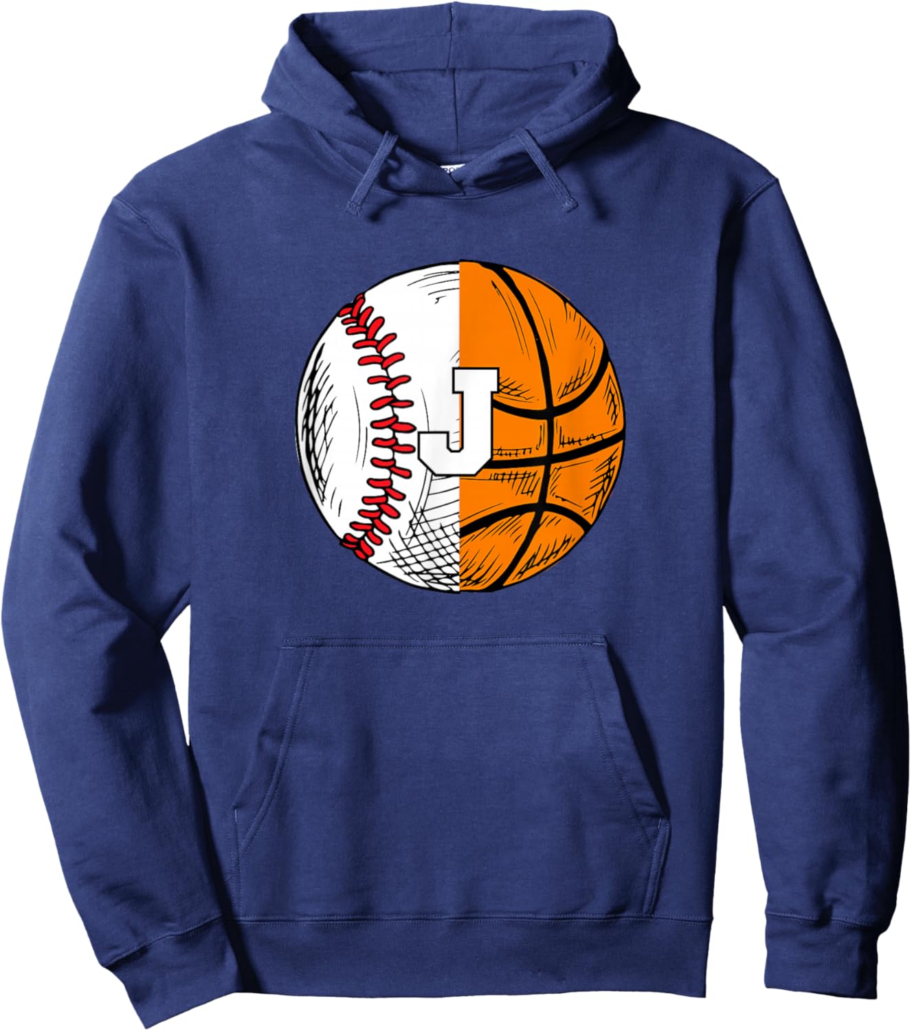Letter J Baseball Basketball Hoodie - Hoodie | Navy
