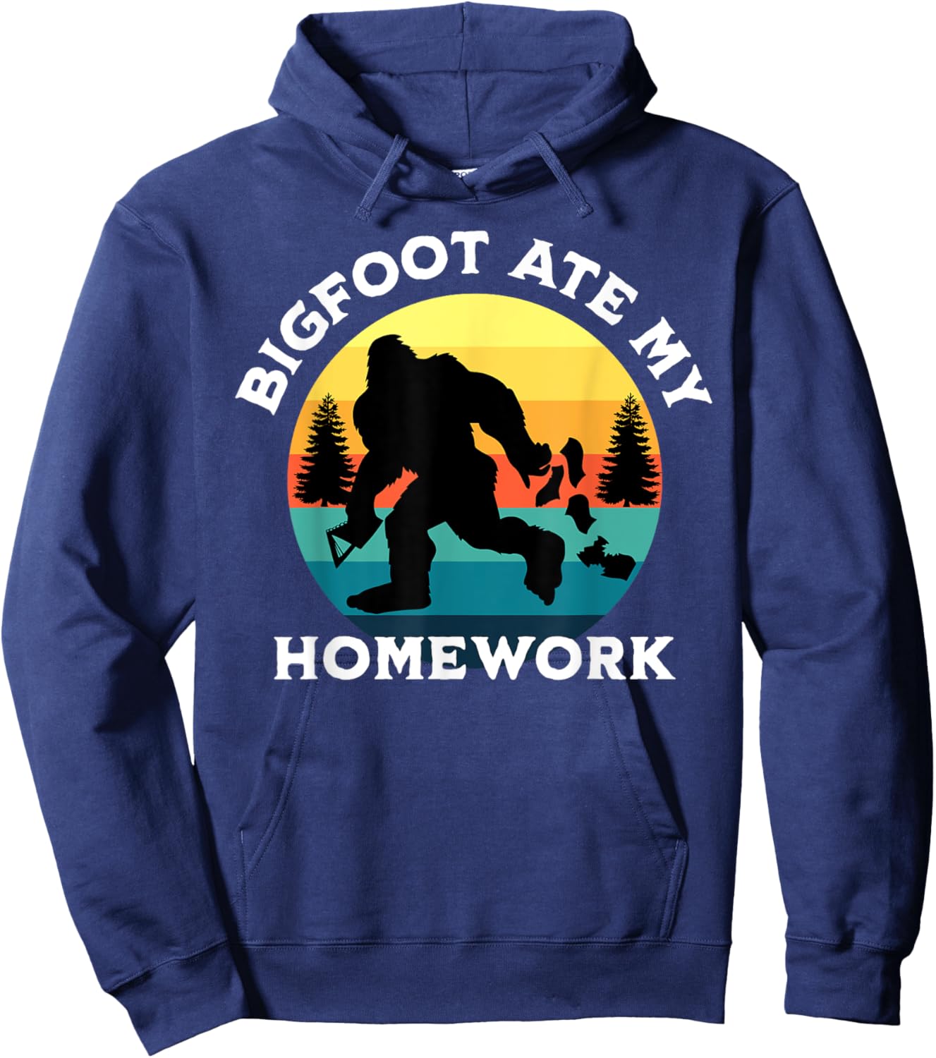 Vintage Retro Bigfoot Ate My Homework Funny Sasquatch Hoodie - Hoodie | Navy