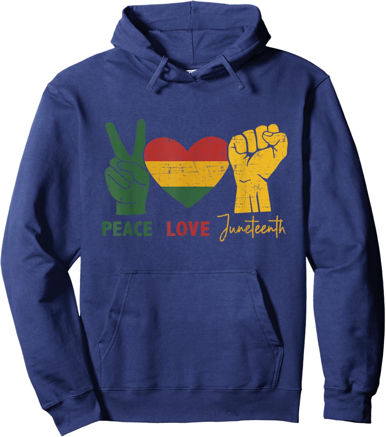 Peace Love Juneteenth with african flag heart and fist Hoodie - Hoodie | Navy