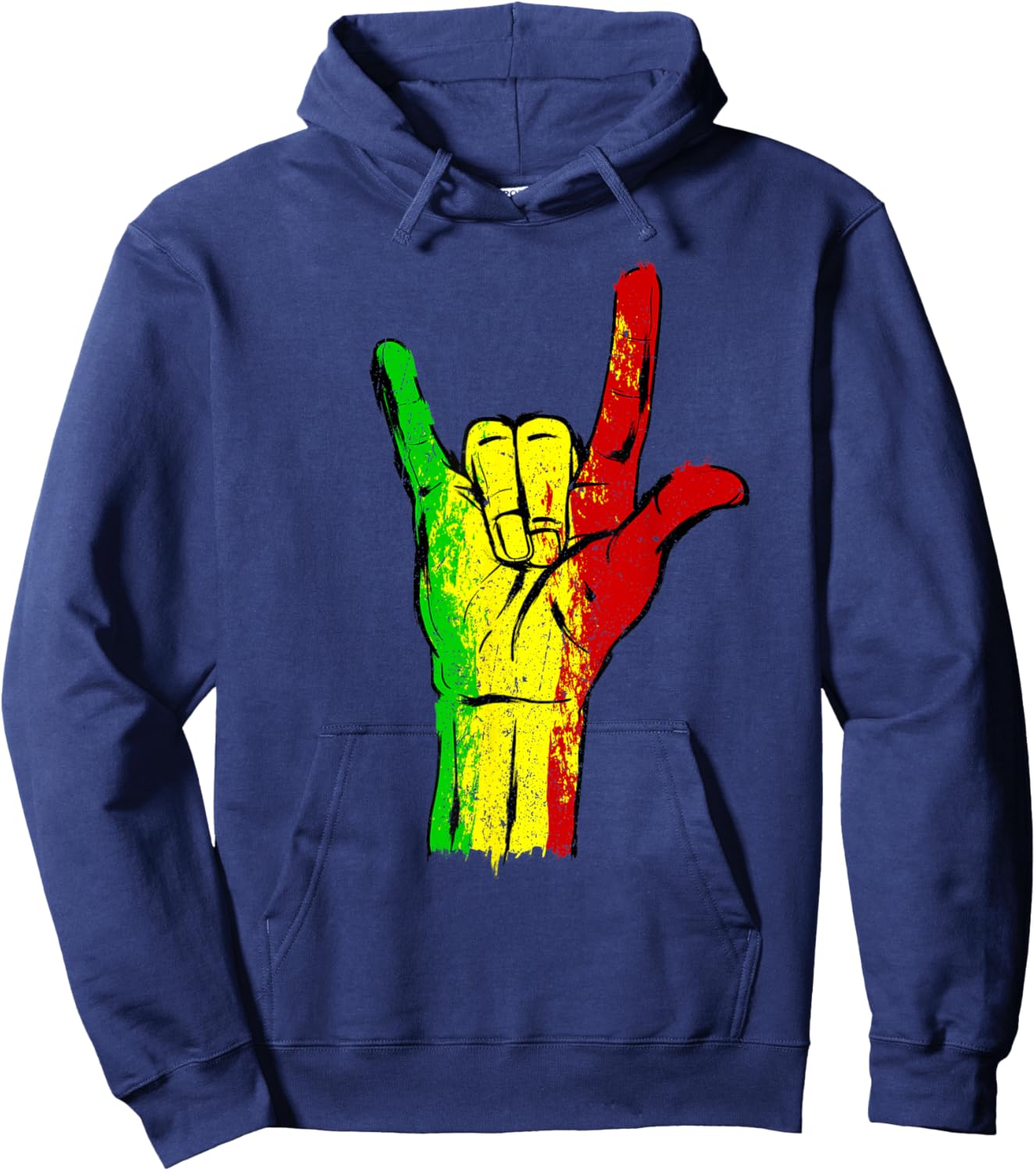 I love you in ASL with Reggae Rastafari Colors Hoodie - Hoodie | Navy