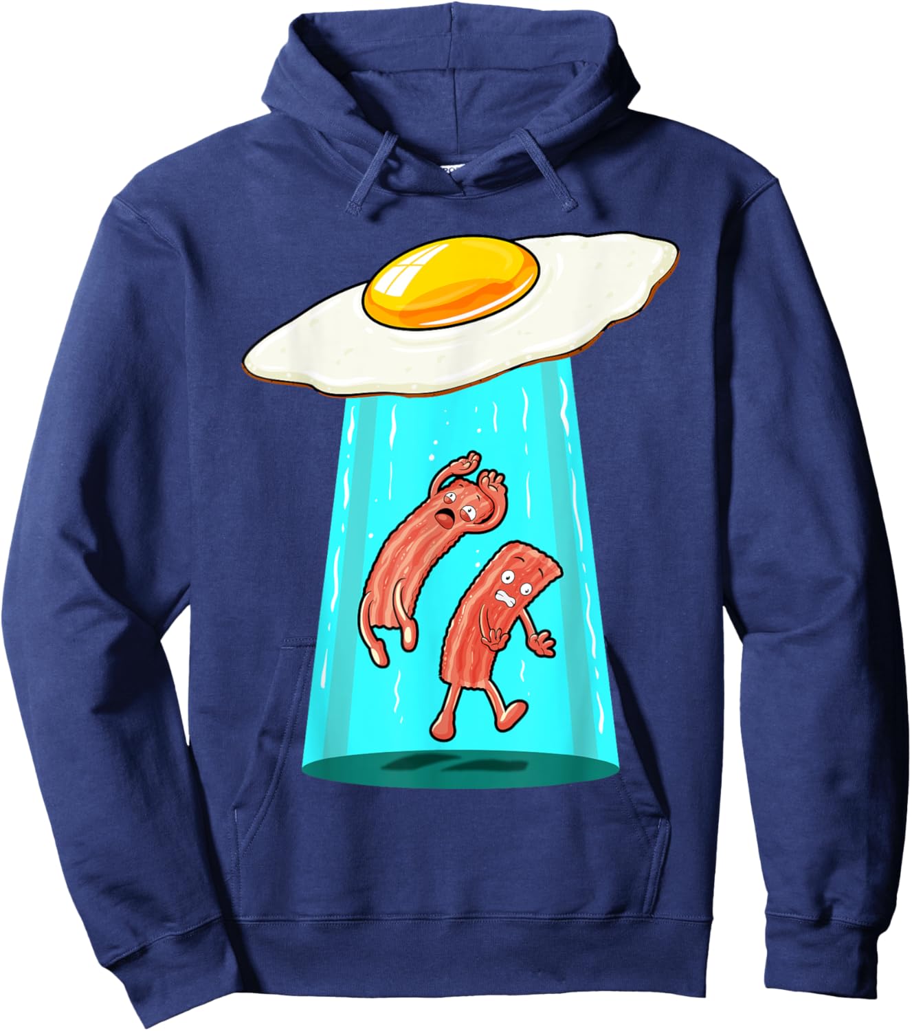 Egg Bacon UFO Abducting Funny Alien Breakfast Food Lover Hoodie - Hoodie | Navy