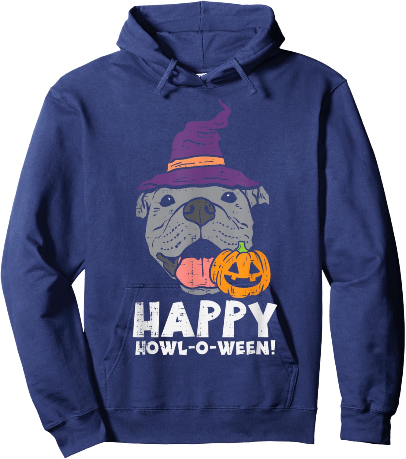 Pitbull Witch Happy Howl O Ween Pumpkin Halloween Pittie Dog Women Kids Hoodie - Hoodie | Navy