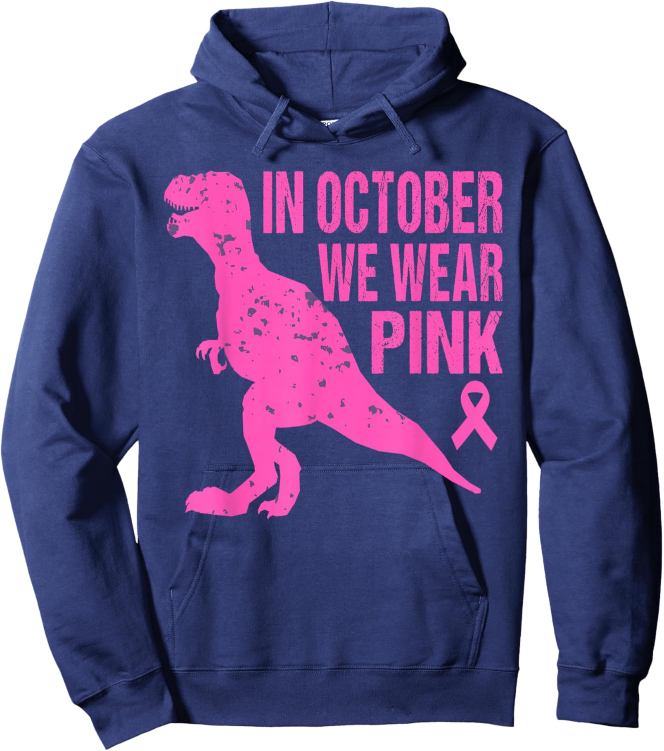 In October We Wear Pink Breast Cancer Trex Dino Kids Toddler Hoodie - Hoodie | Navy