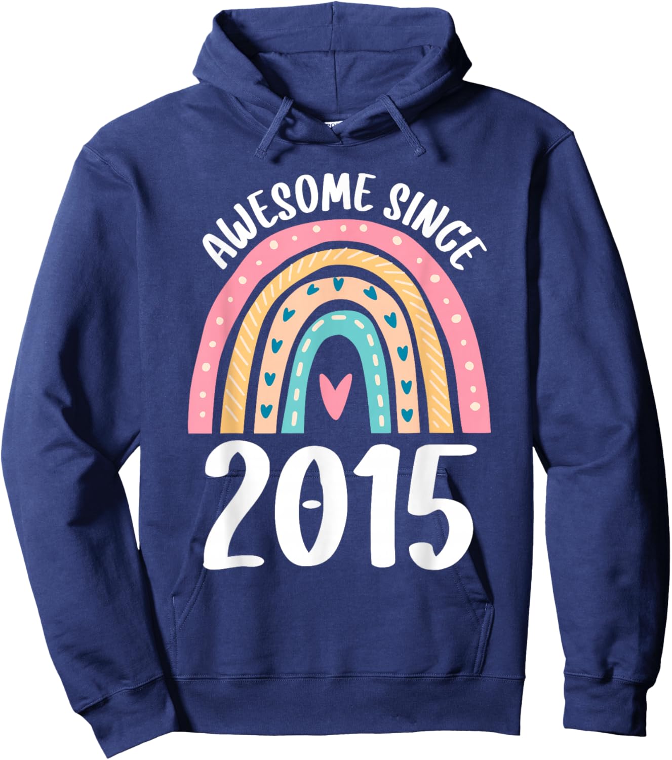 Awesome Since 2015 Rainbow Birthday for Girls Born in 2015 Hoodie - Hoodie | Navy