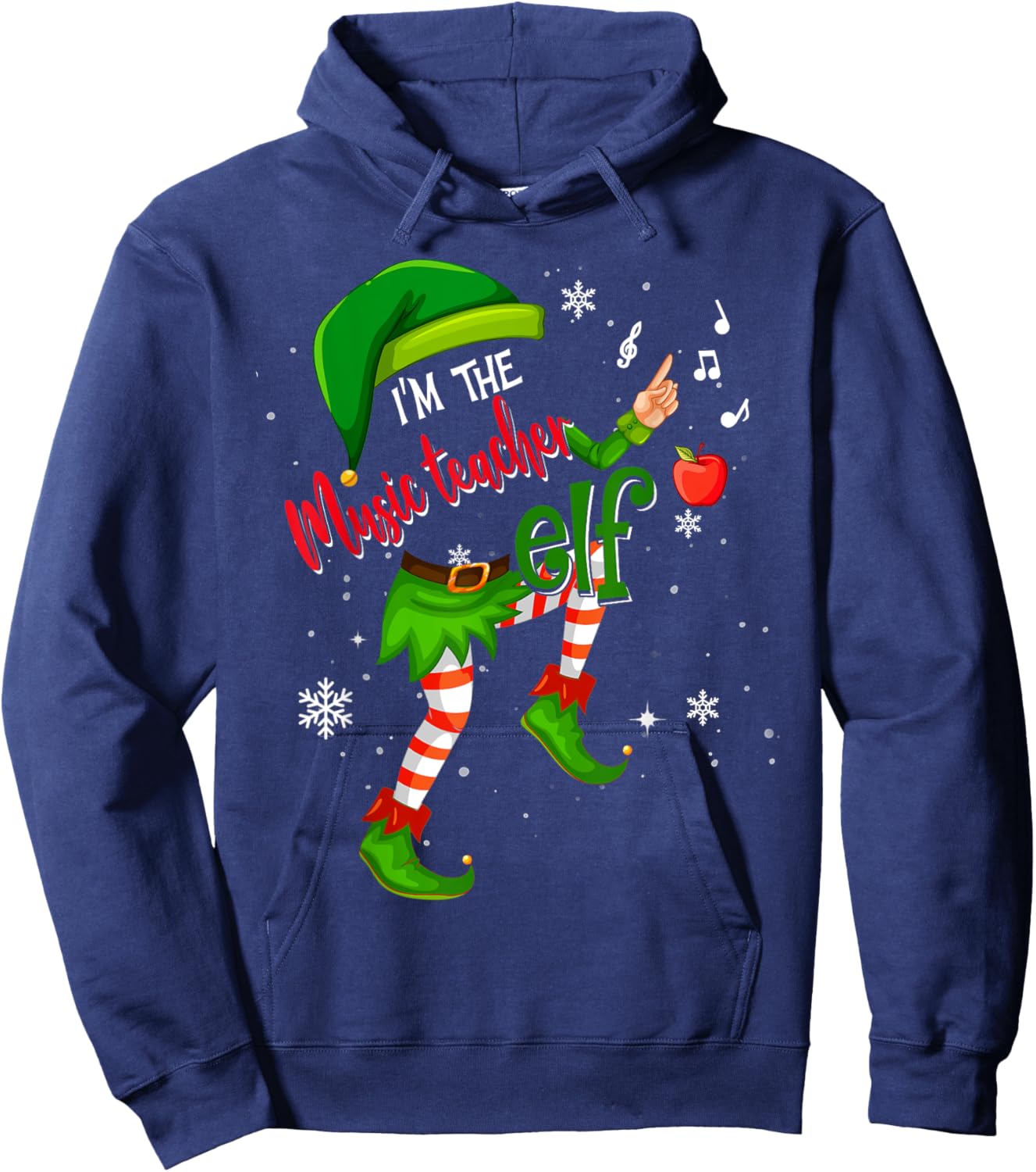 Music Teacher Elf Matching Family Group Xmas Party Pajama Men Women Hoodie - Hoodie | Navy