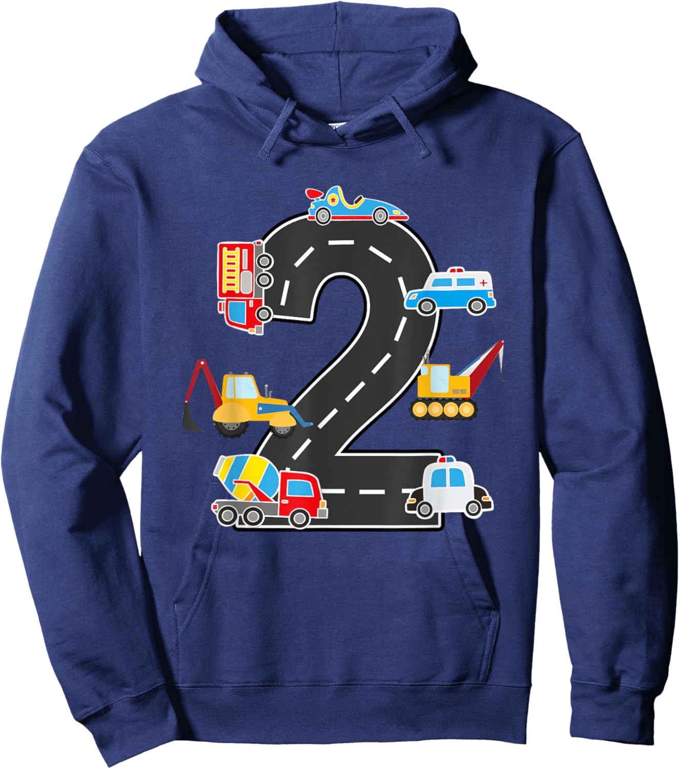2 Year Old Transportation Birthday Car Train Plane 2nd Hoodie - Hoodie | Navy