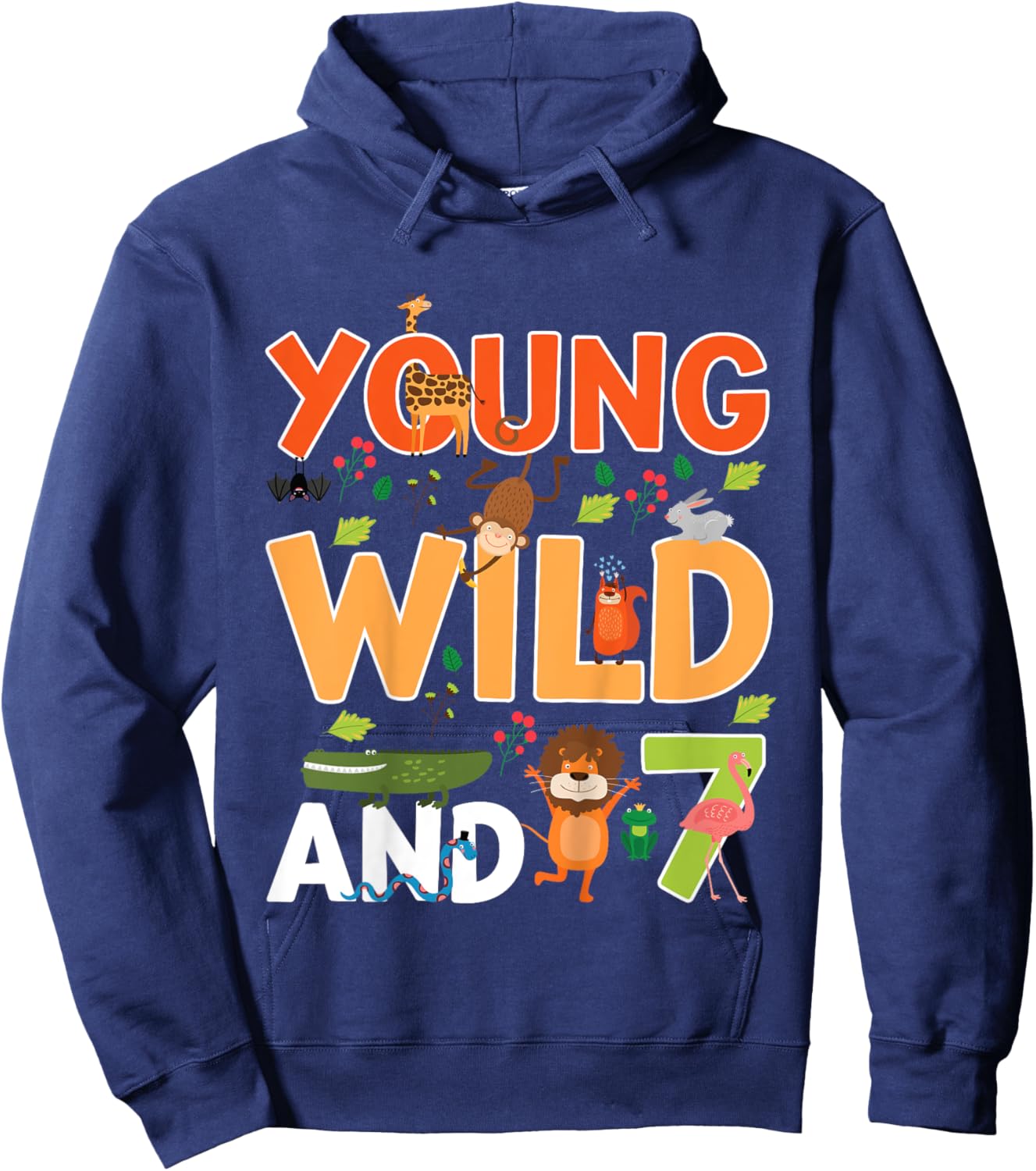 Kids 7 year old wild zoo theme birthday animals safari jungle boy Hoodie - Hoodie | Navy