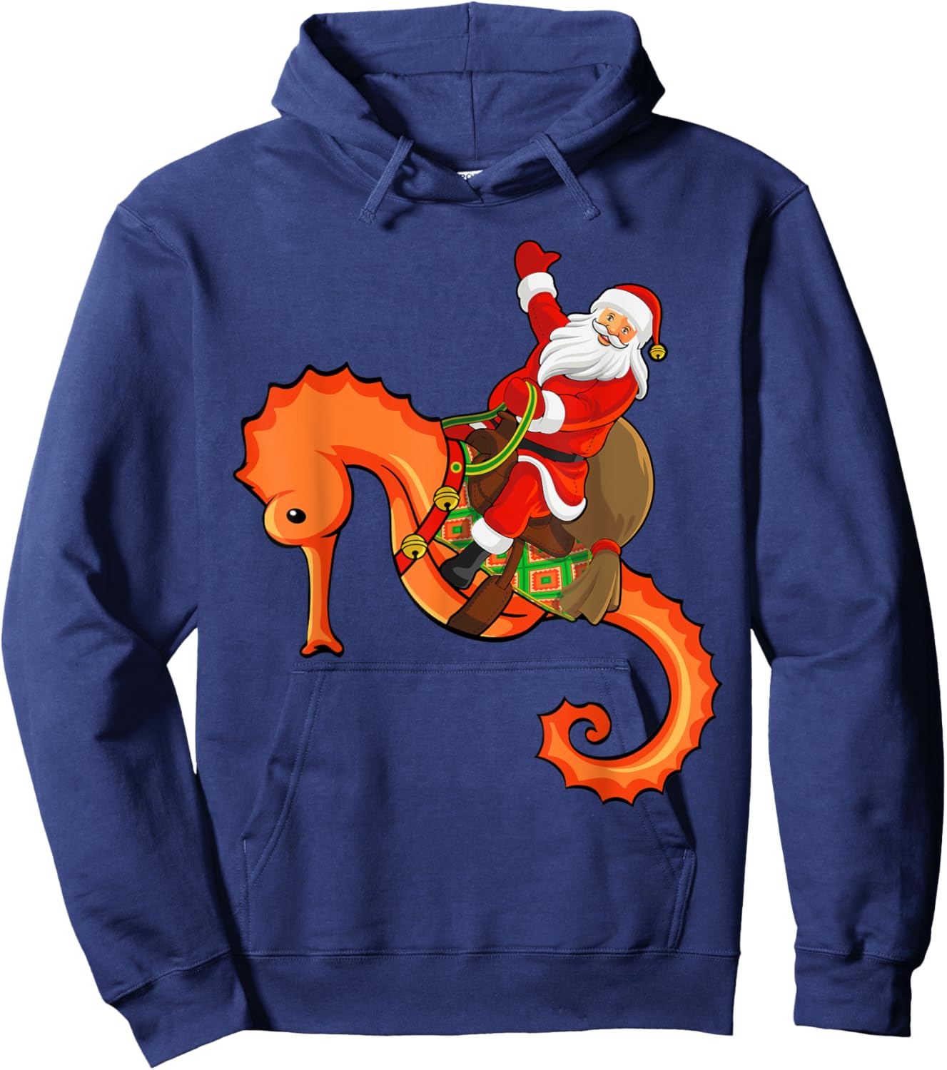 Funny Seahorse Fish Lover Santa Riding Seahorse Christmas Hoodie - Hoodie | Navy